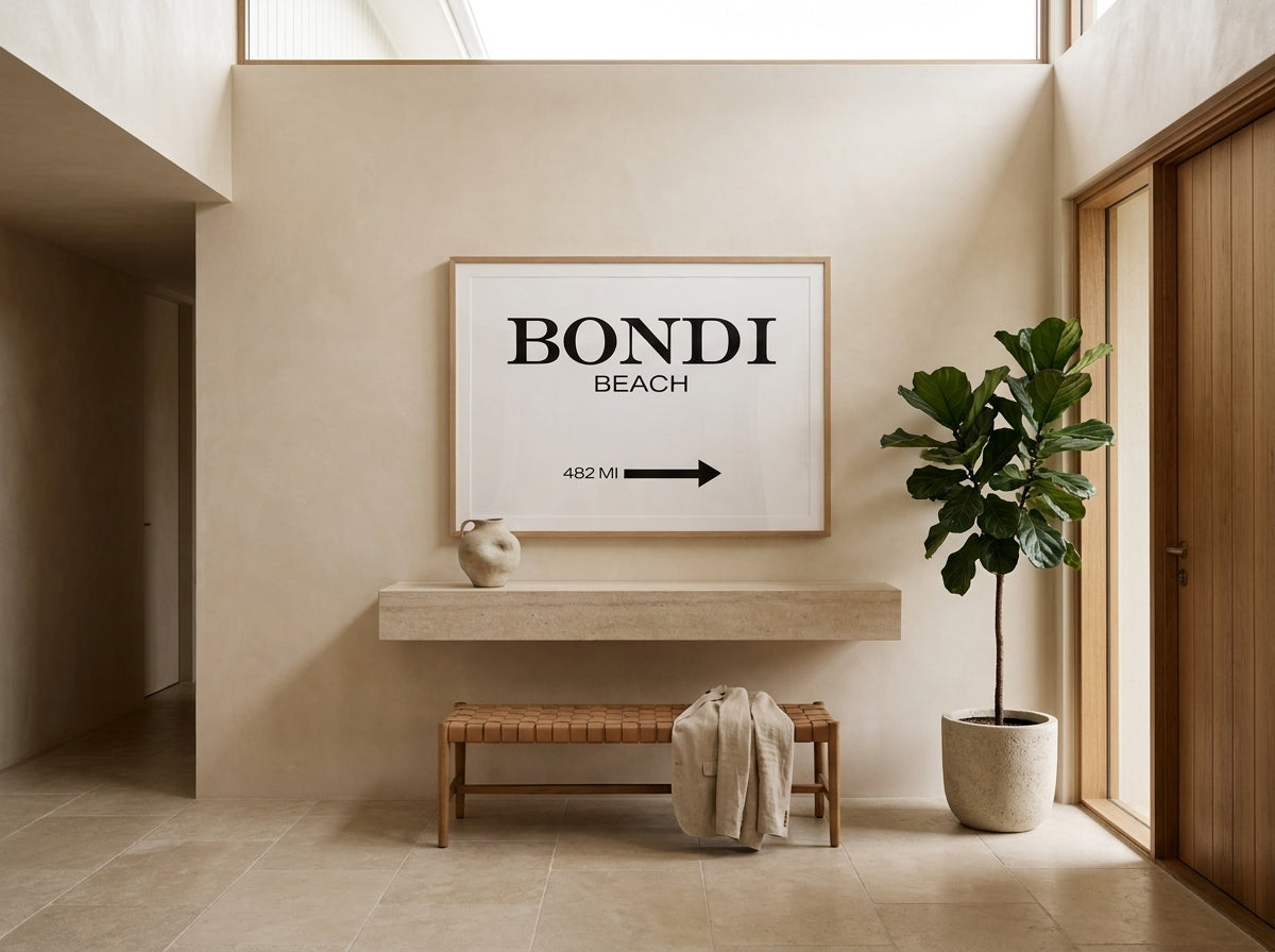 Bondi Beach Sydney Bondi photo wall art framed print styled extra large in a coastal Australian living space at Olive et Oriel