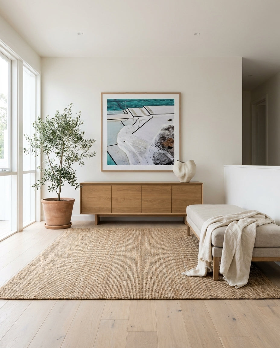 Bondi Etapes Sydney Bondi photo wall art framed print styled extra large in a coastal Australian living space at Olive et Oriel