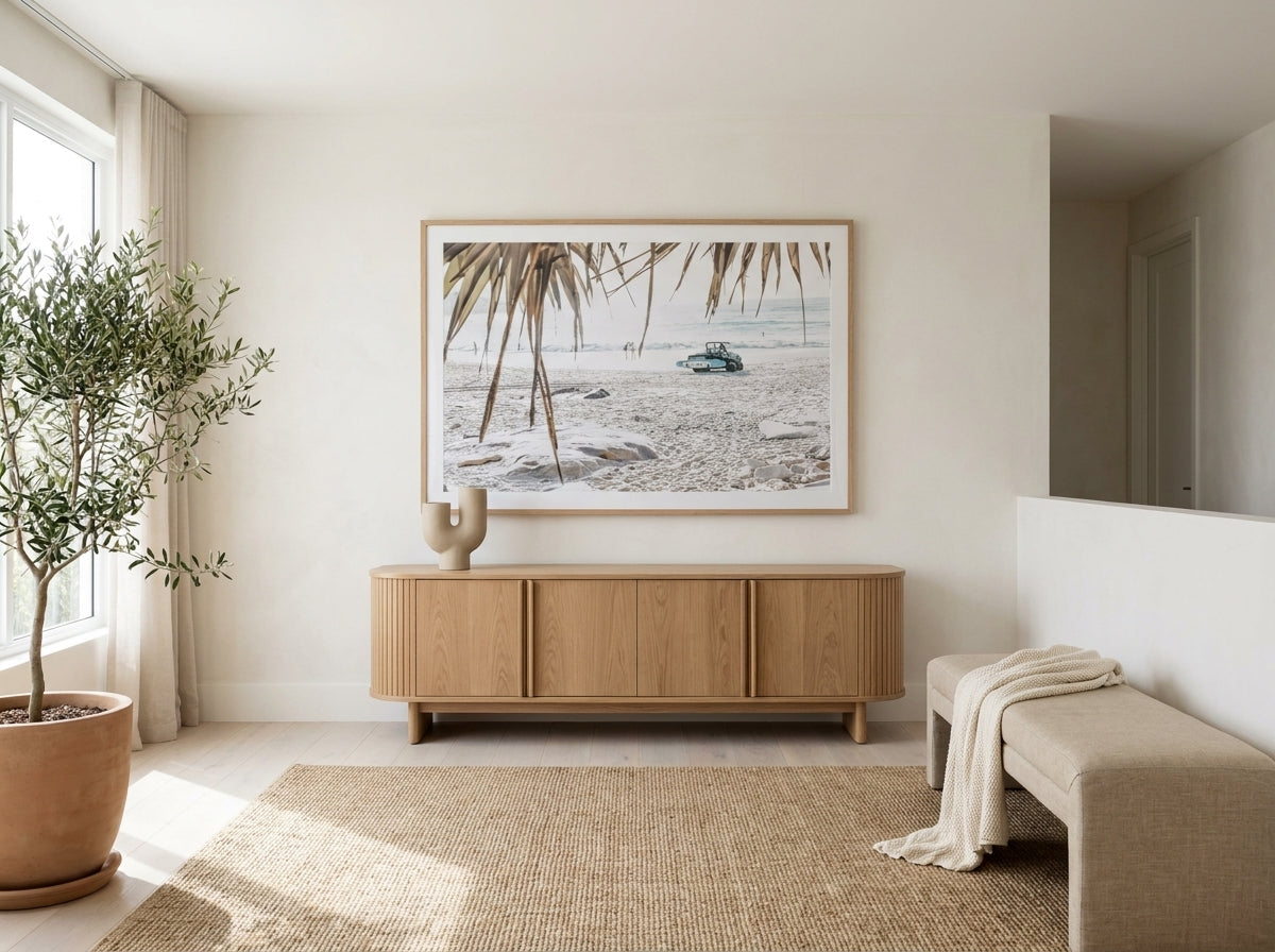 Bondi Lifeguard Sydney Bondi photo wall art framed print styled extra large in a coastal Australian living space at Olive et Oriel