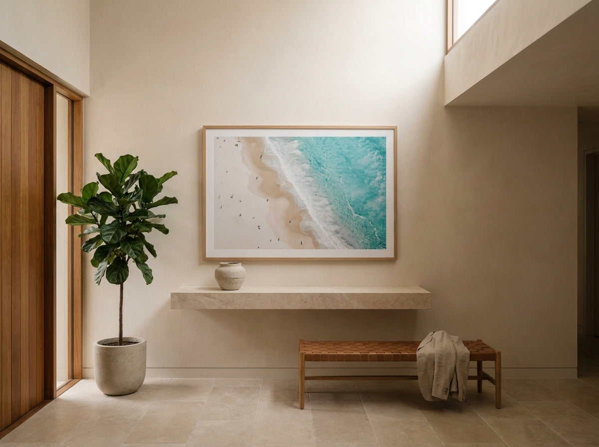 Bondi Splits Sydney Bondi photo wall art framed print styled extra large in a coastal Australian living space at Olive et Oriel
