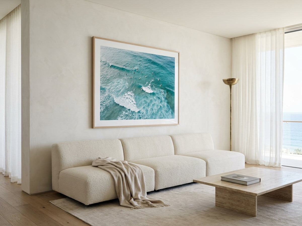 Bondi Waves II Sydney Bondi photo wall art framed print styled extra large in a coastal Australian living space at Olive et Oriel