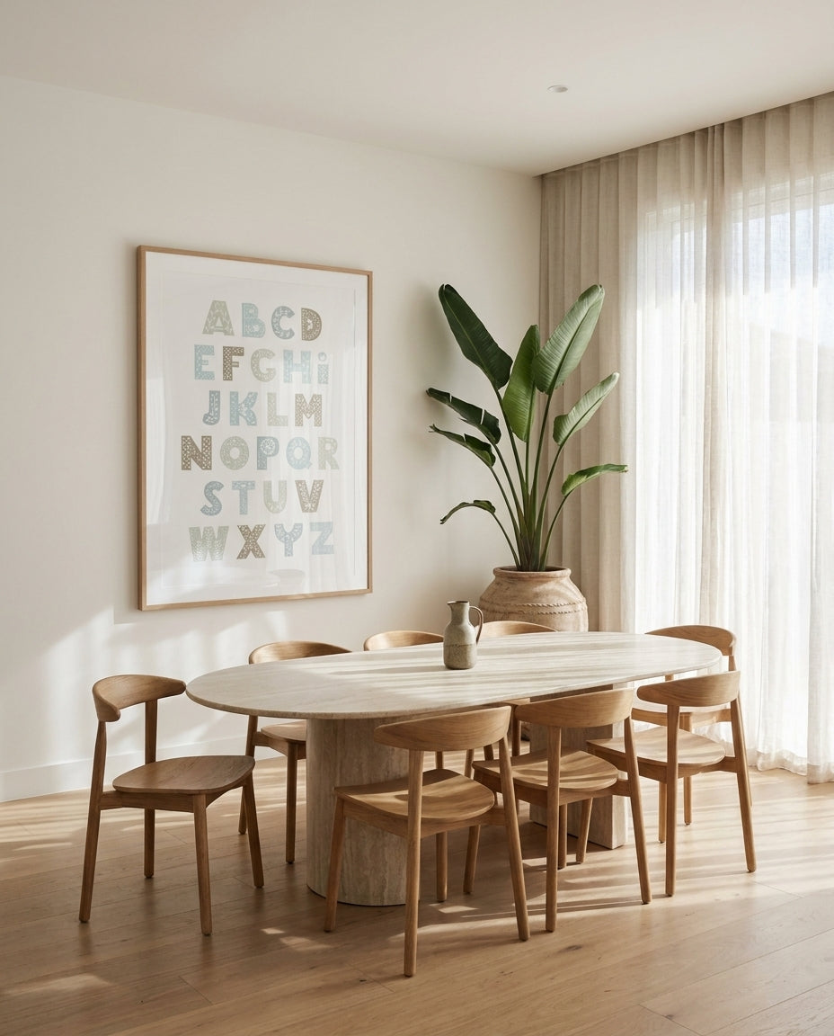 Fleur Alphabet Sydney Bondi photo wall art framed print styled extra large in a coastal Australian living space at Olive et Oriel