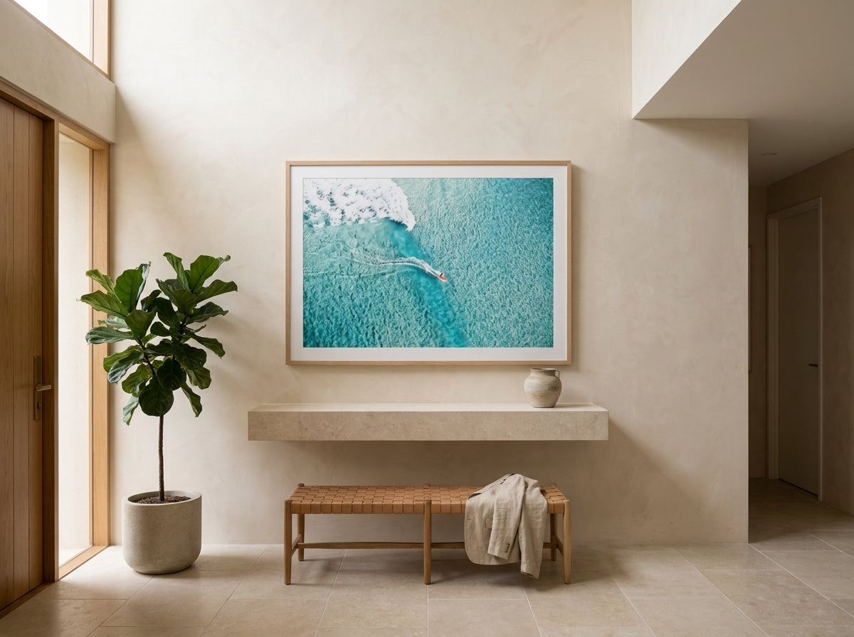 Mal Rider, Bondi Sydney Bondi photo wall art framed print styled extra large in a coastal Australian living space at Olive et Oriel