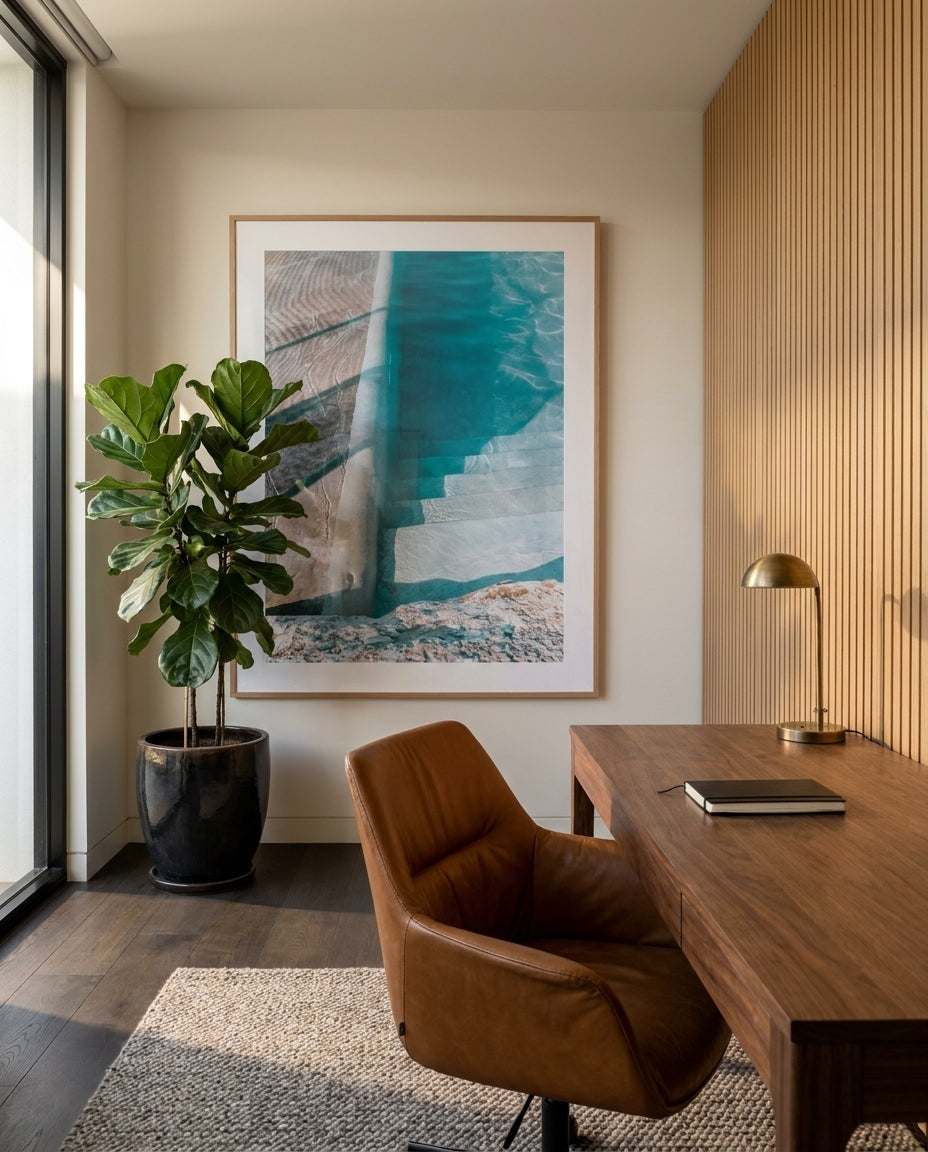 Bronte Pool Abstract I Sydney Bronte photo wall art framed print styled extra large in a coastal Australian living space at Olive et Oriel