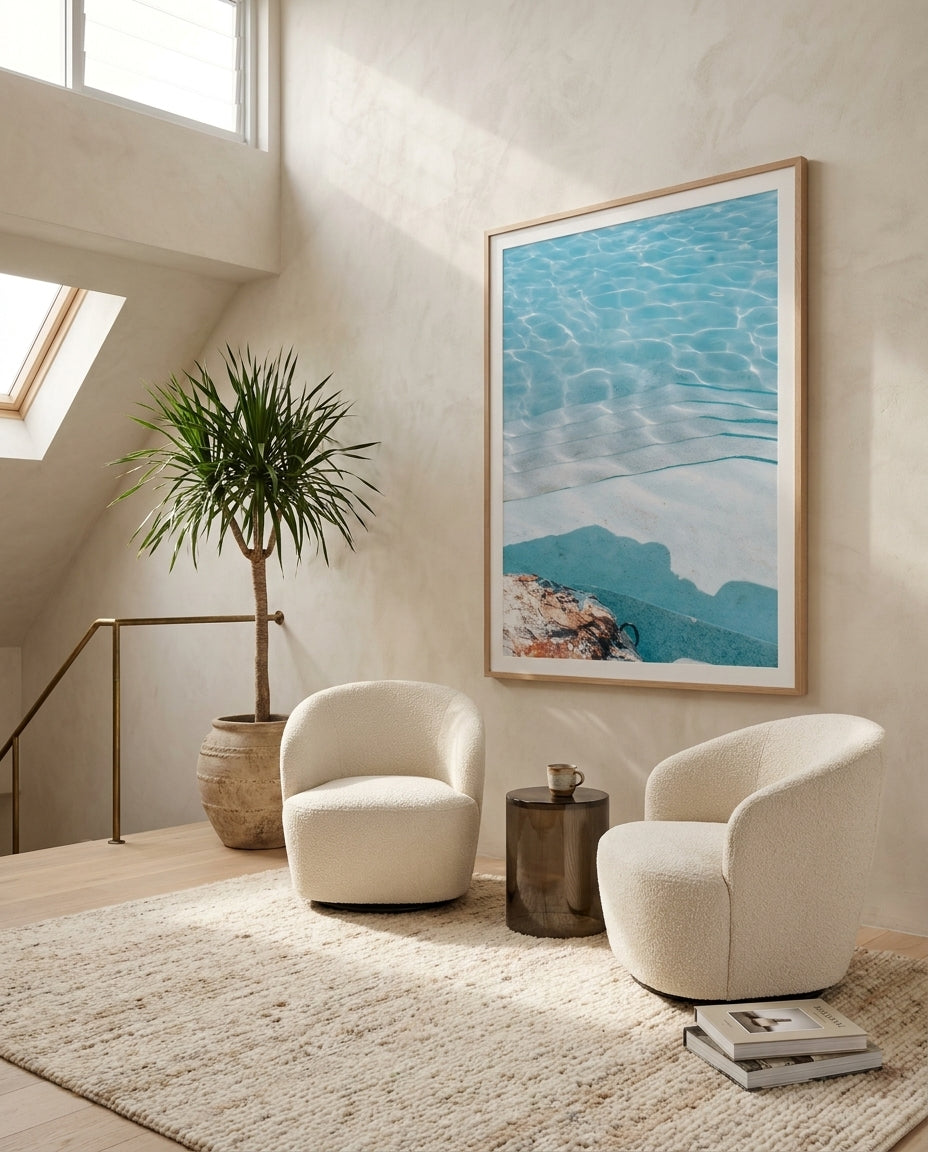 Bronte Pool Abstract II Sydney Bronte photo wall art framed print styled extra large in a coastal Australian living space at Olive et Oriel
