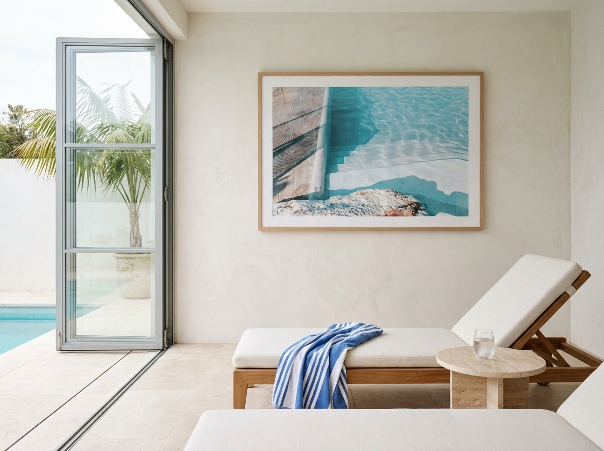 Bronte Pool III Sydney Bronte photo wall art framed print styled extra large in a coastal Australian living space at Olive et Oriel