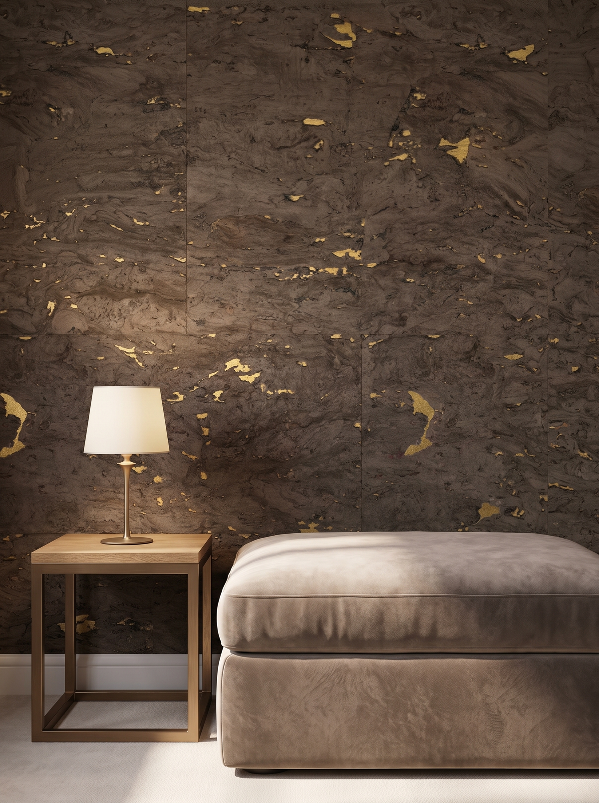 taupe gold cork wallpaper lounge wallcovering