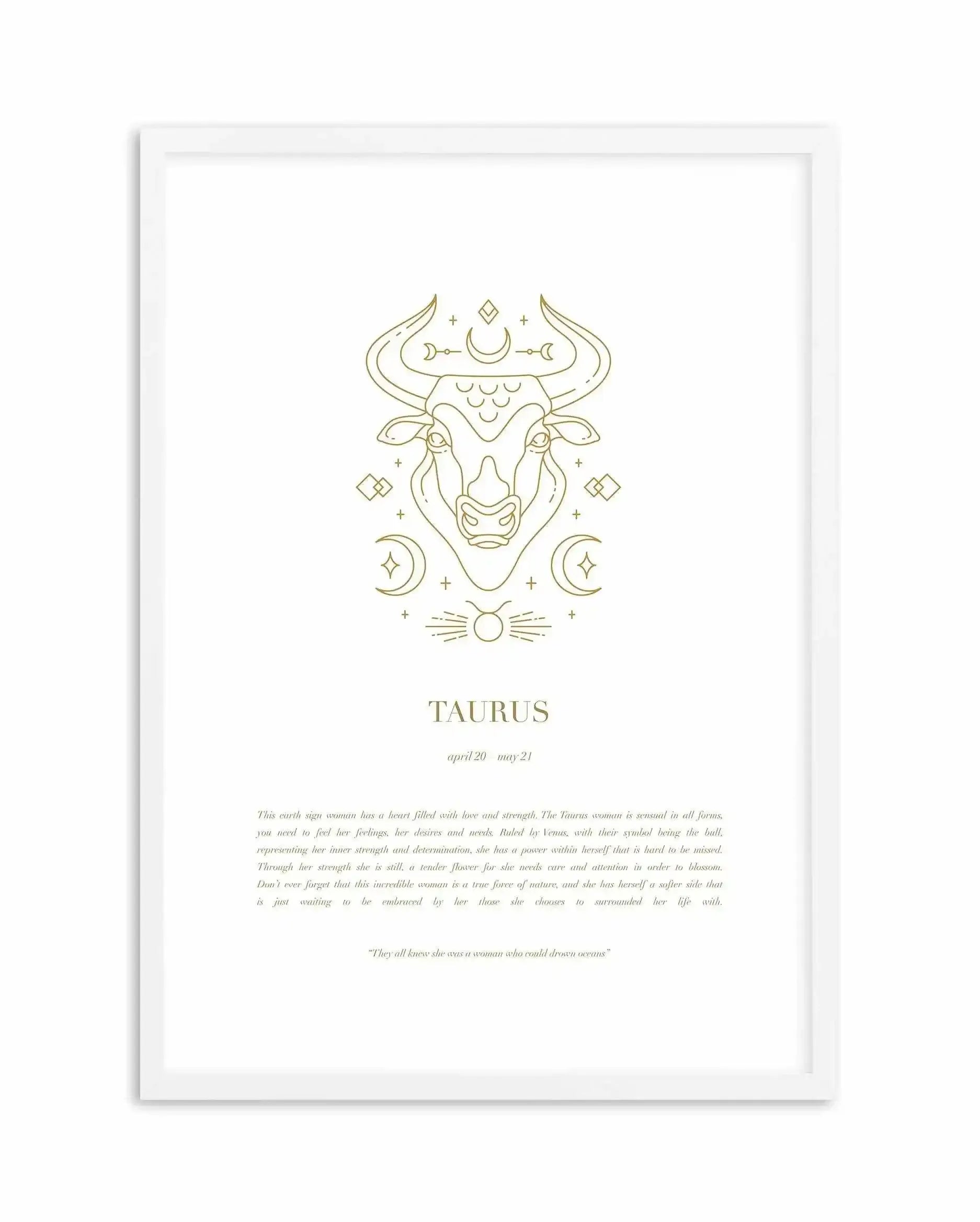 Taurus | Celestial Zodiac Art Print-PRINT-Olive et Oriel-Olive et Oriel-A4 | 8.3" x 11.7" | 21 x 29.7cm-White-With White Border-Buy-Australian-Art-Prints-Online-with-Olive-et-Oriel-Your-Artwork-Specialists-Austrailia-Decorate-With-Coastal-Photo-Wall-Art-Prints-From-Our-Beach-House-Artwork-Collection-Fine-Poster-and-Framed-Artwork