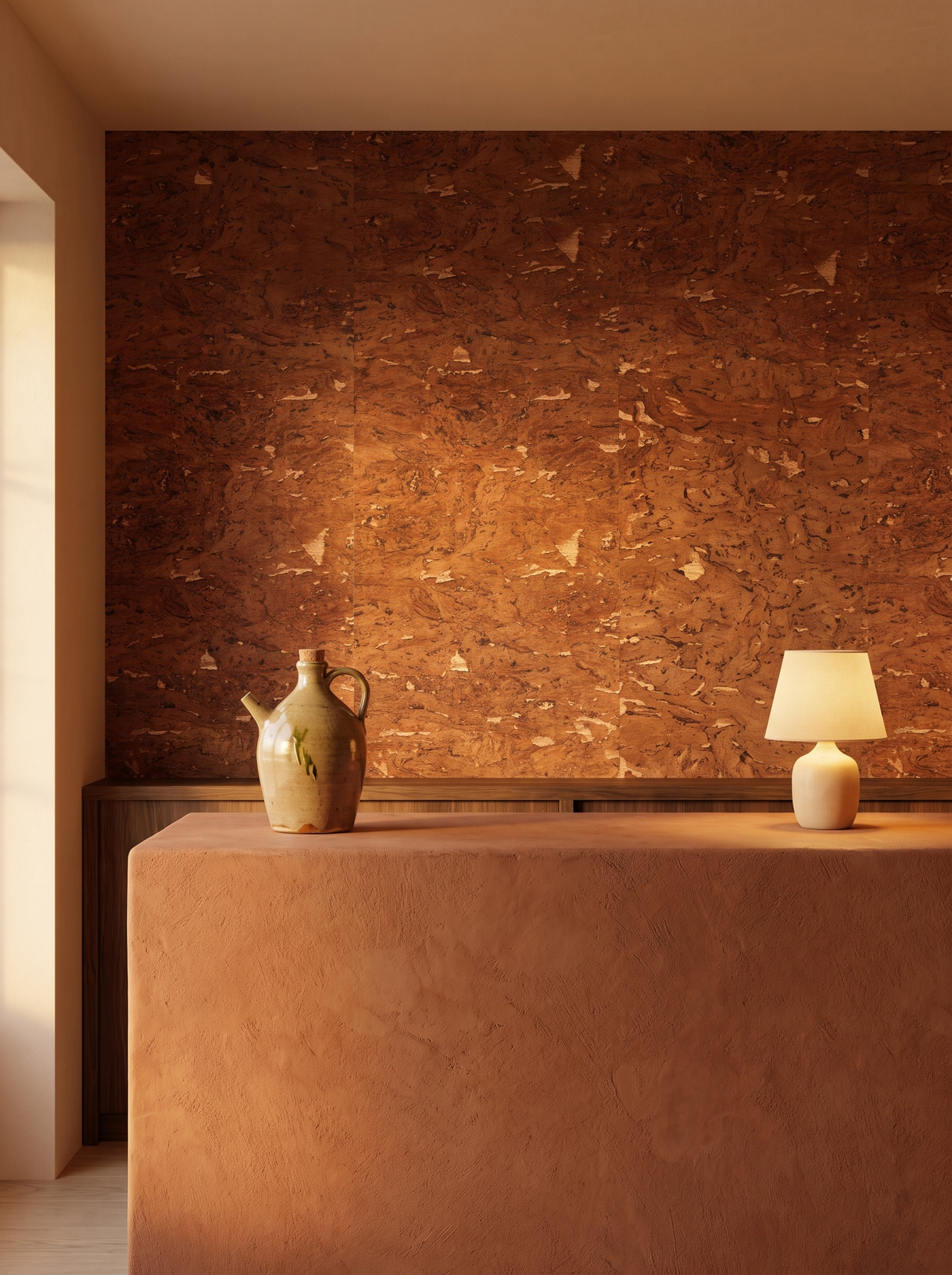terracotta cork wallpaper restaurant wallcovering