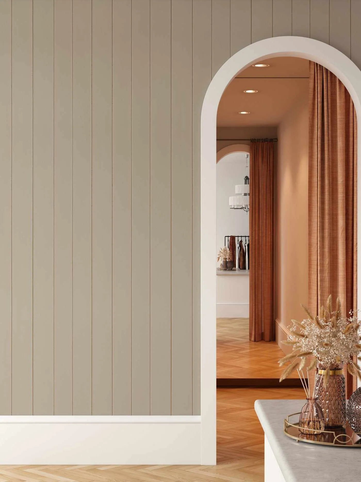 Tongue & Groove Wood Panel Wallpaper | Pebble - Olive et Oriel