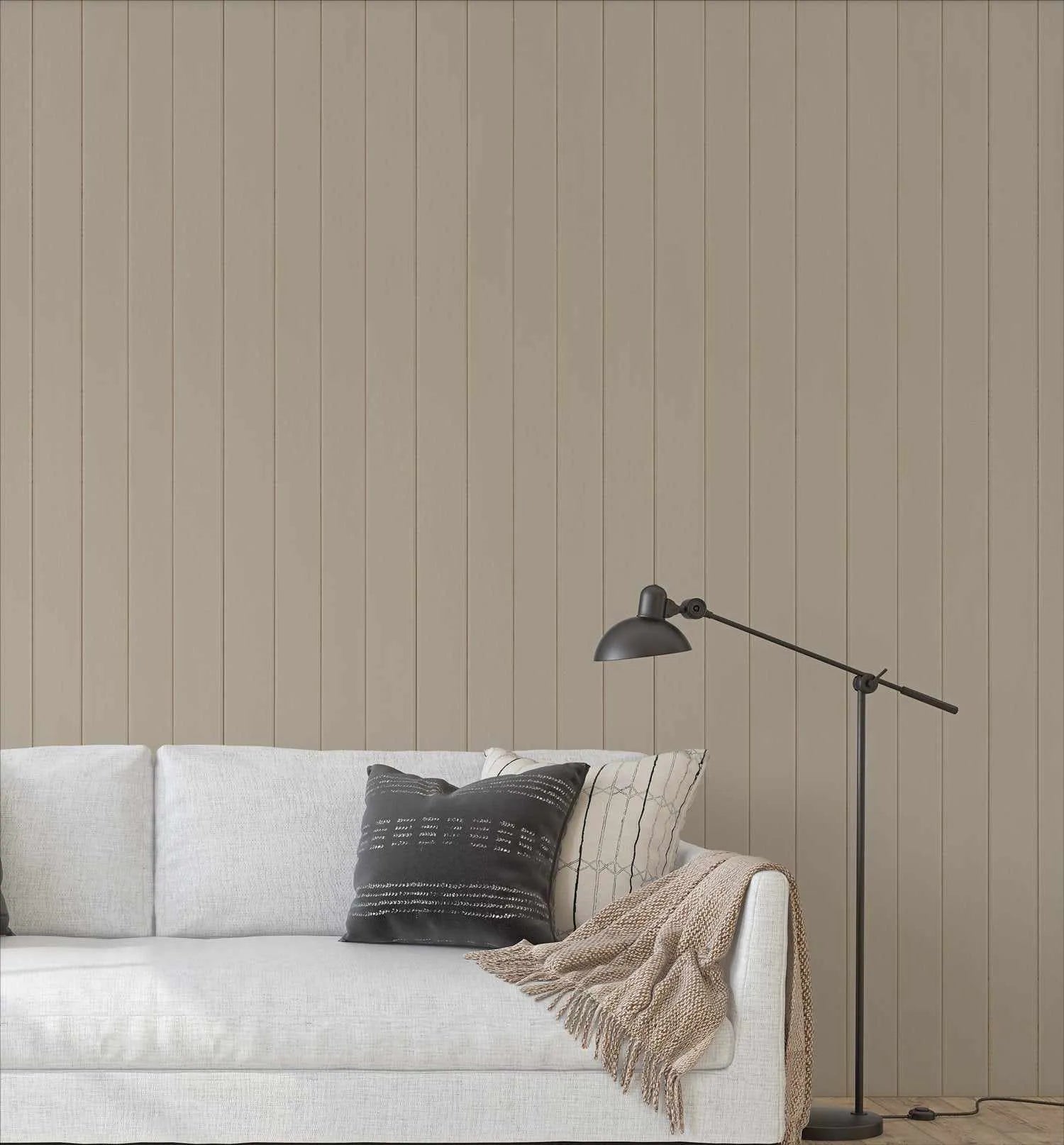 Tongue & Groove Wood Panel Wallpaper | Pebble - Olive et Oriel
