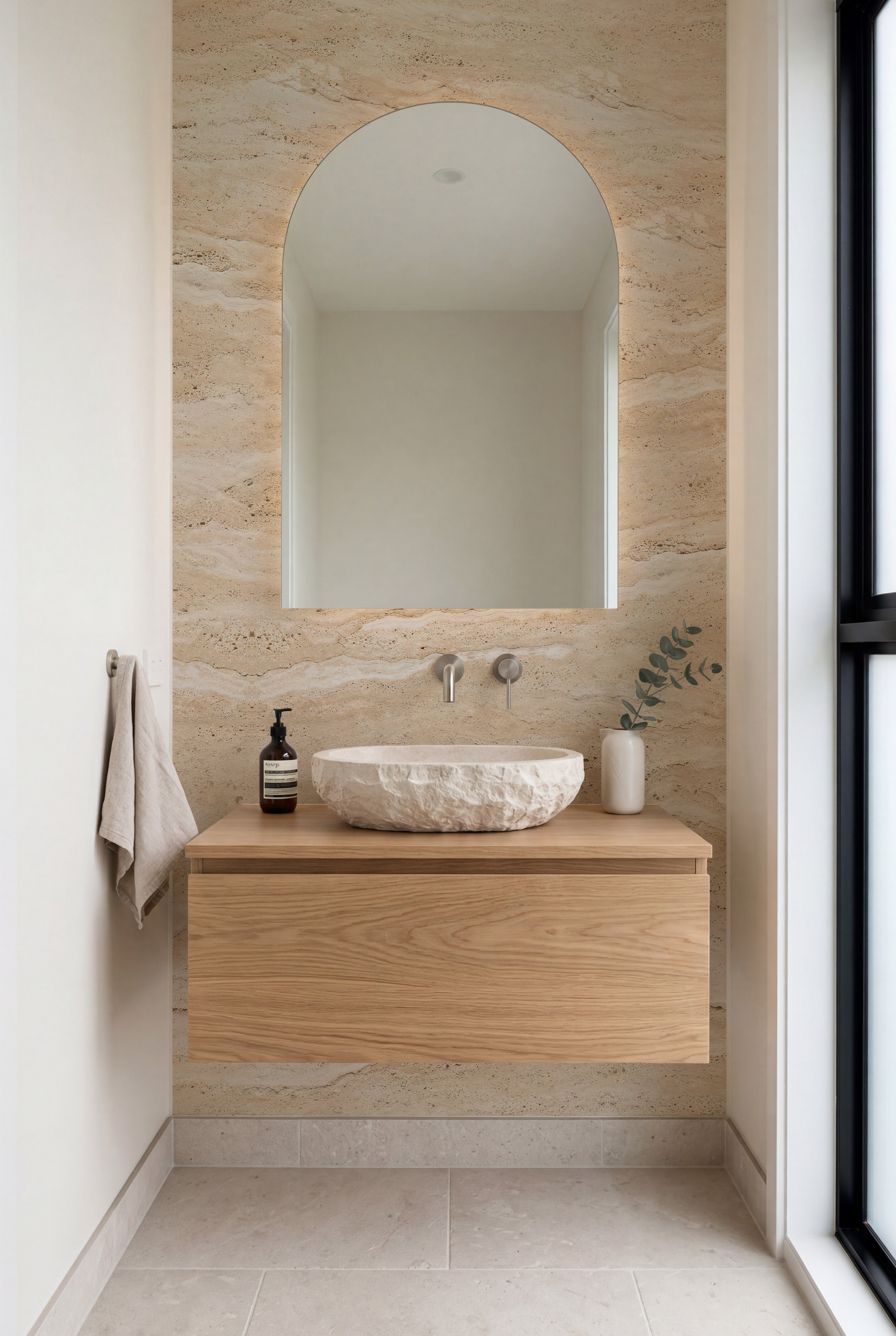 Travertine Stone in Beige Wallpaper