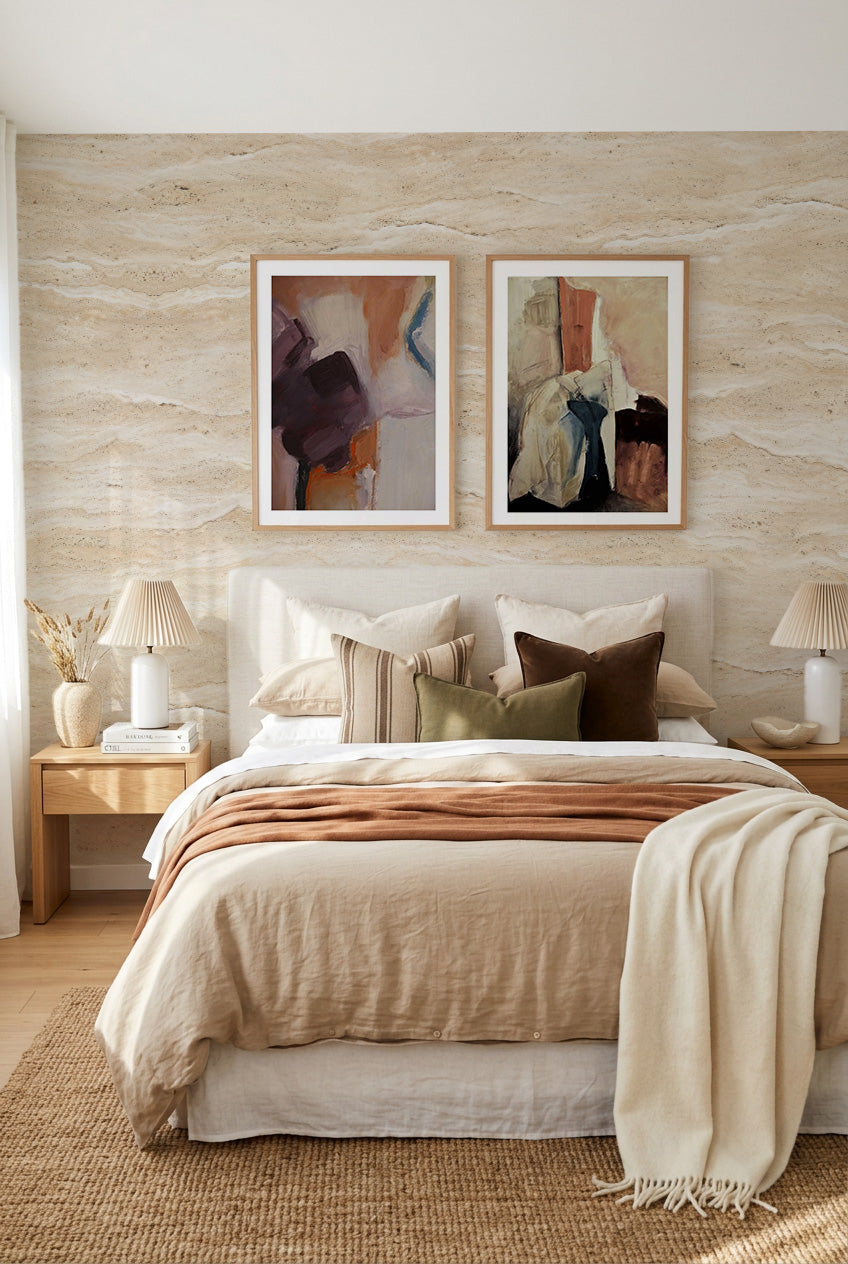Travertine Stone in Beige Wallpaper