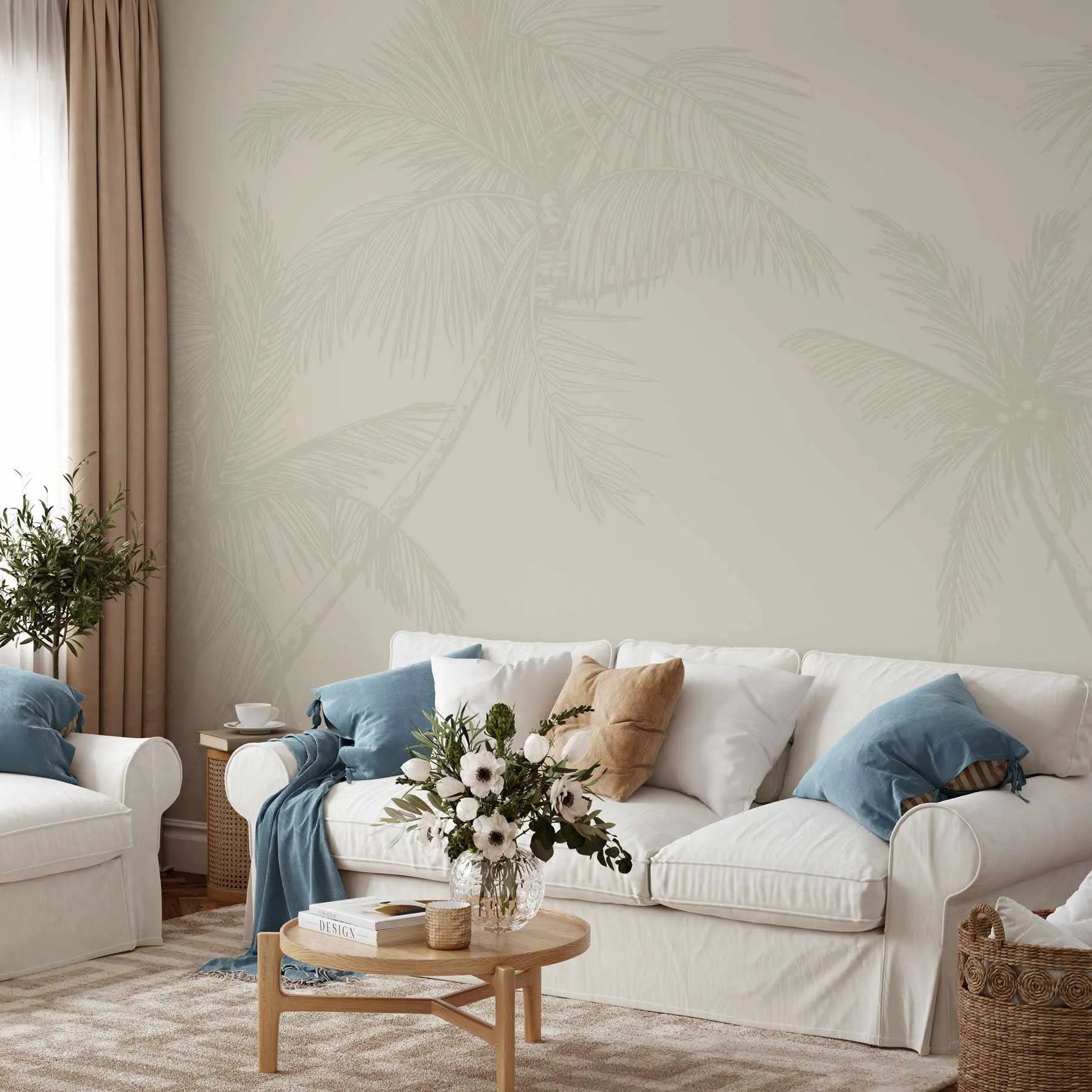 The Palms Wallpaper in New Neutral from Olive et Oriel where you can shop wallpaper and artworks online