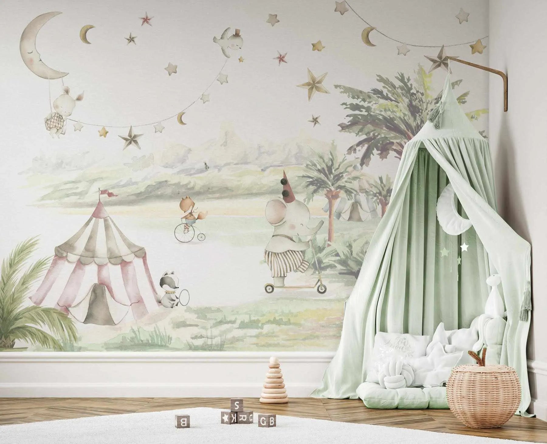 Moonlight Circus Wallpaper Mural from Olive et Oriel where you can shop wallpaper and artworks online