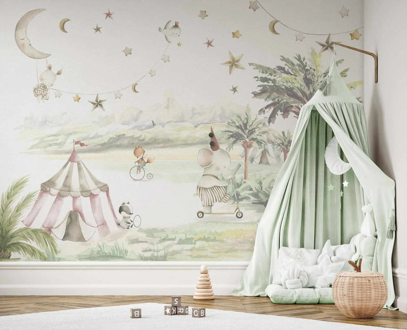 Moonlight Circus Wallpaper Mural from Olive et Oriel where you can shop wallpaper and artworks online