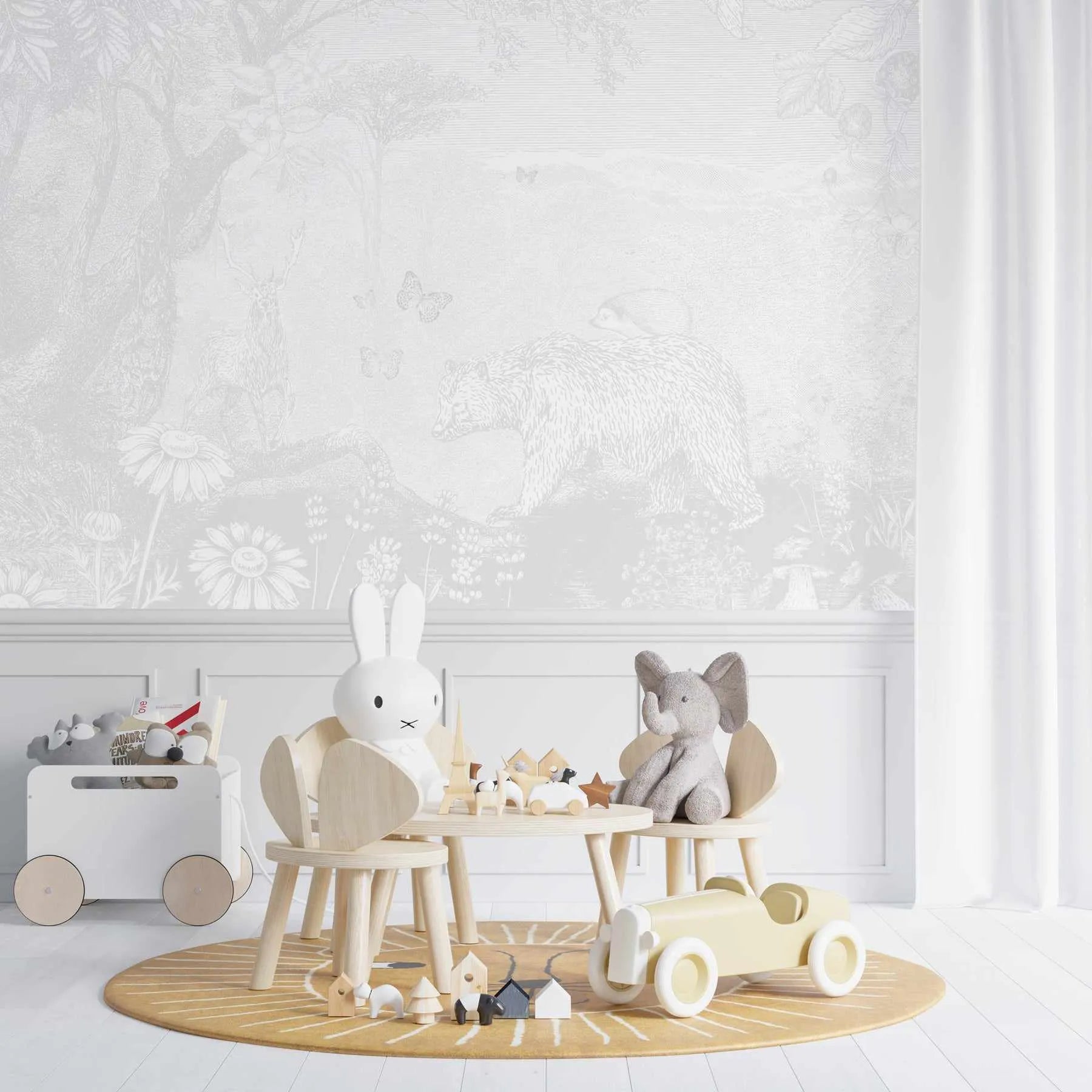 Vintage Animal Forest in Mist Wallpaper Mural - Olive et Oriel