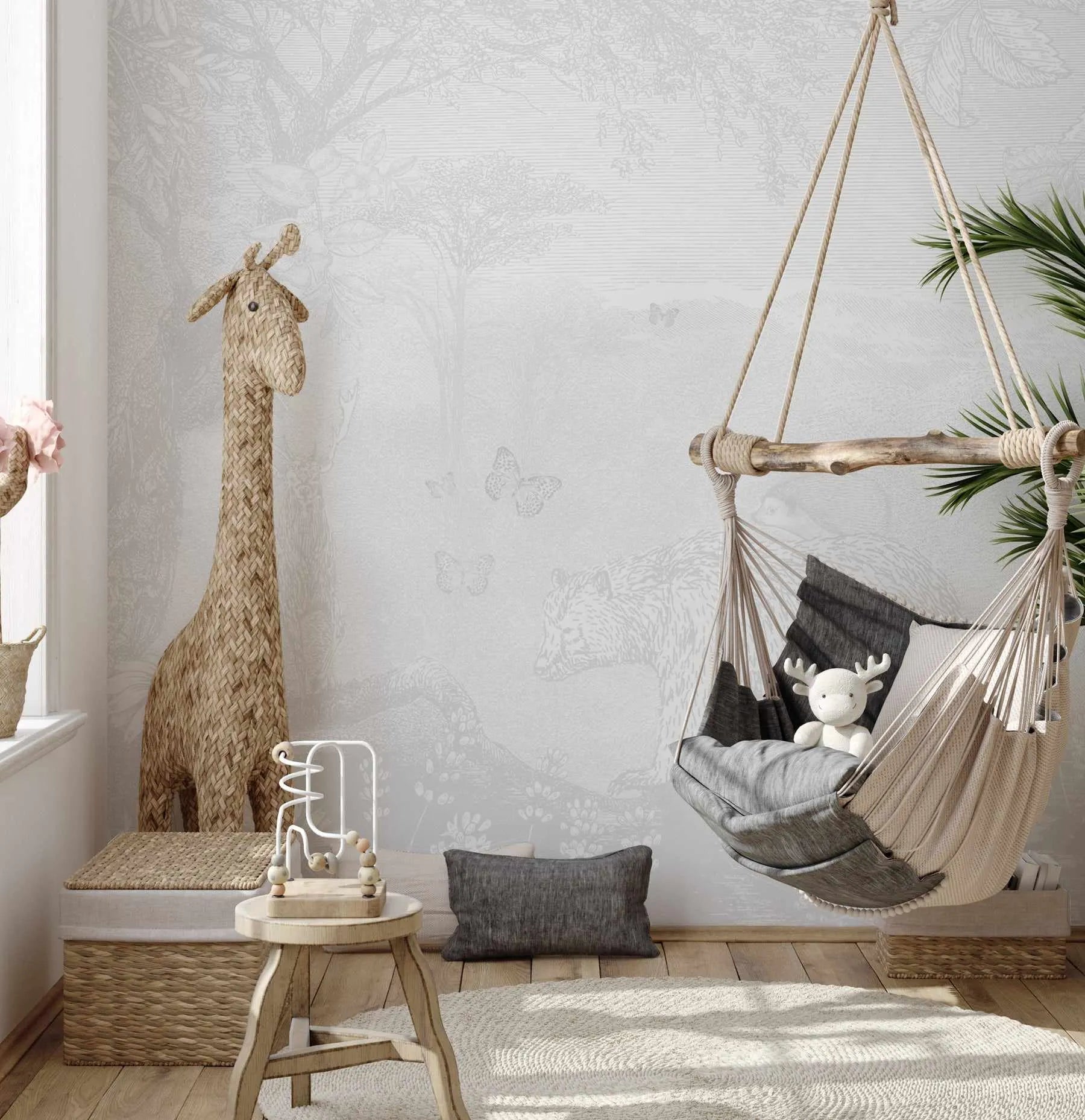 Vintage Animal Forest in Mist Wallpaper Mural - Olive et Oriel