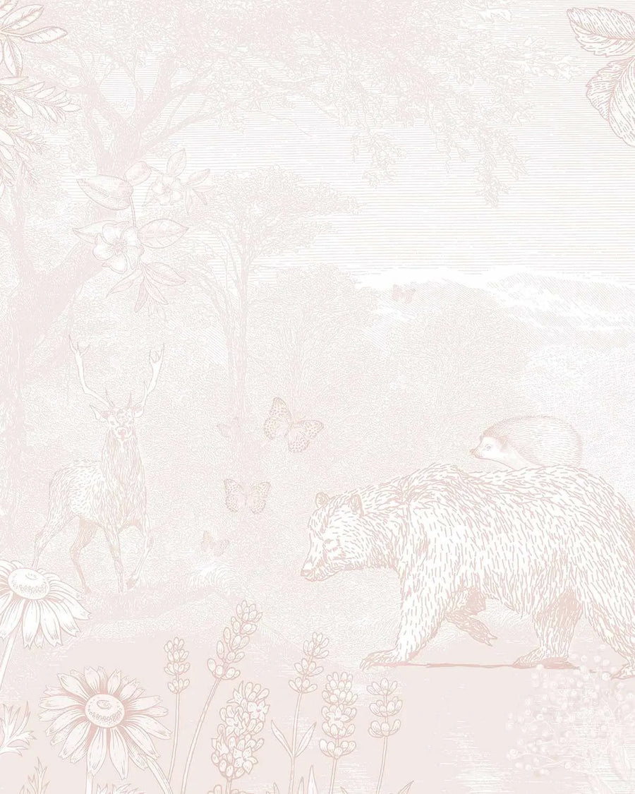 Vintage Animal Forest in Pink Wallpaper Mural - Olive et Oriel