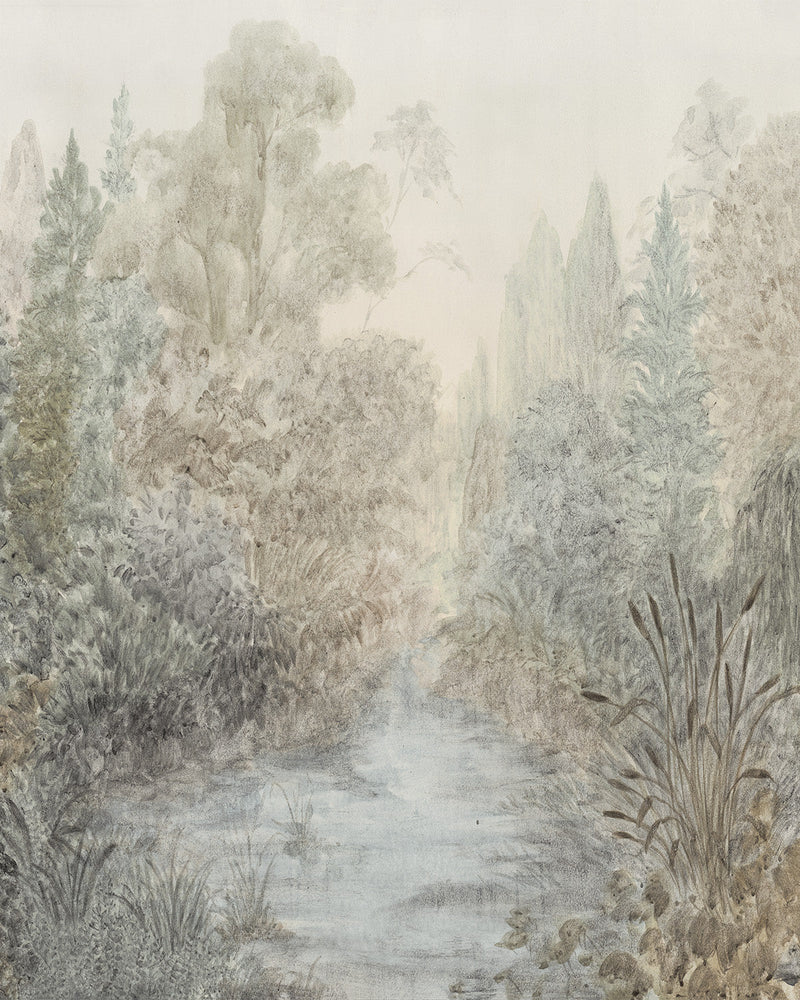 Vintage Garden Panoramic Painted Mural Wallpaper from Olive et Oriel where you can shop wallpaper and artworks online