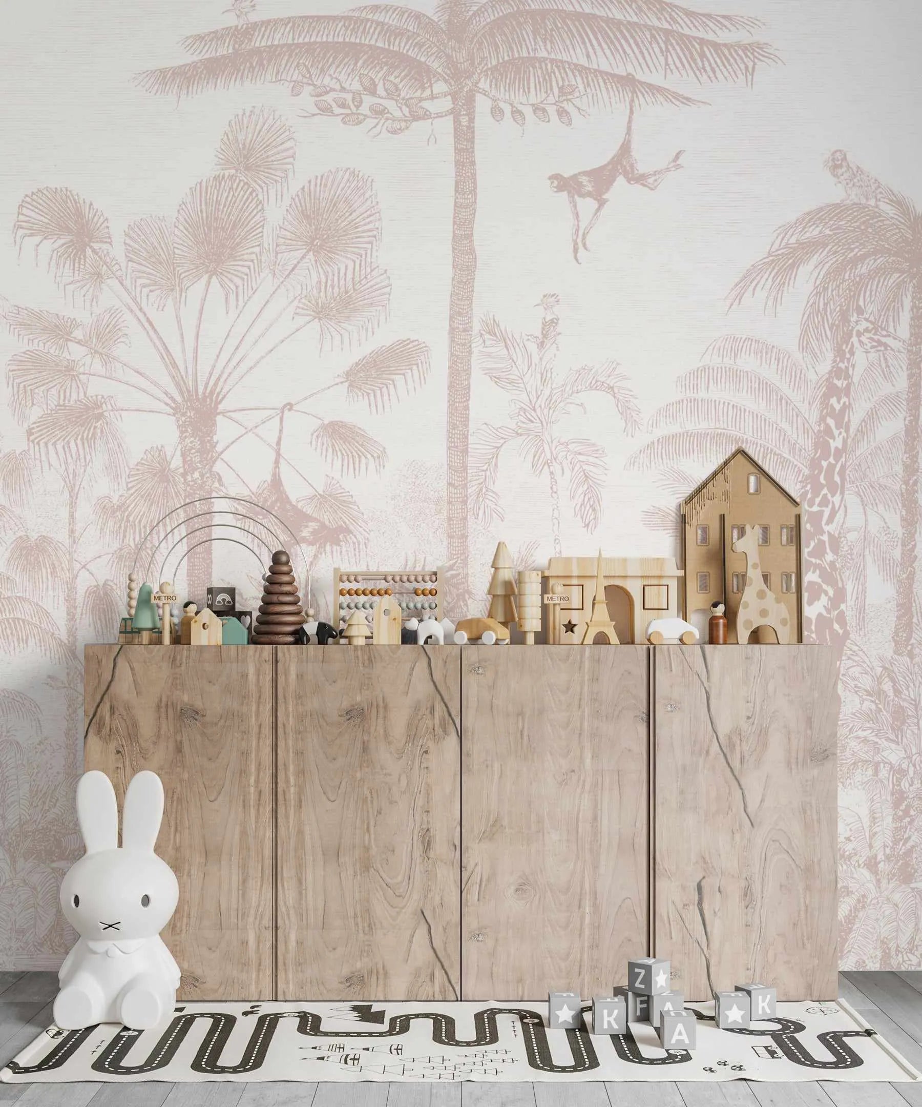Vintage Jungle in Dusty Pink Wallpaper Mural - Olive et Oriel