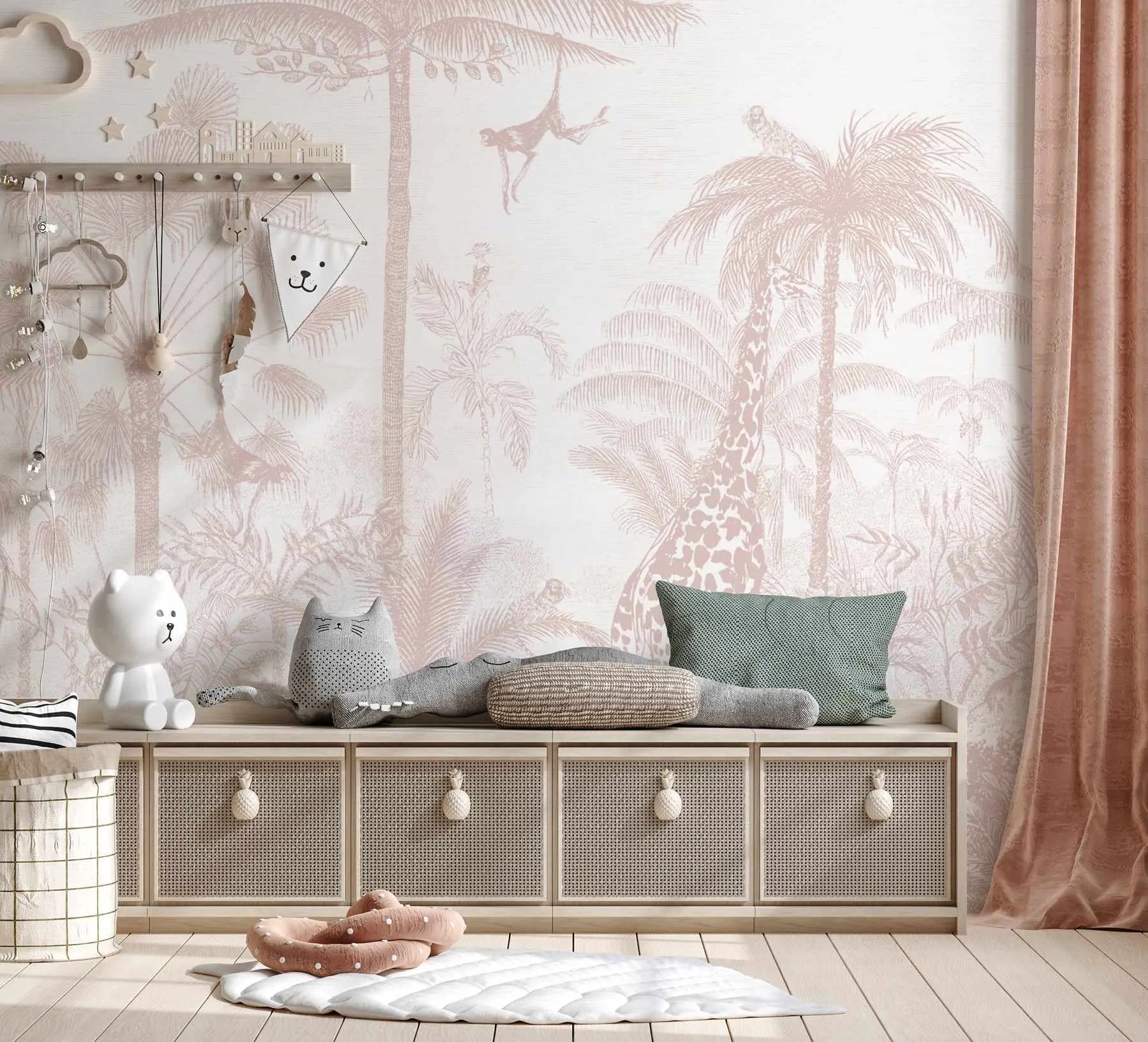 Vintage Jungle in Dusty Pink Wallpaper Mural - Olive et Oriel