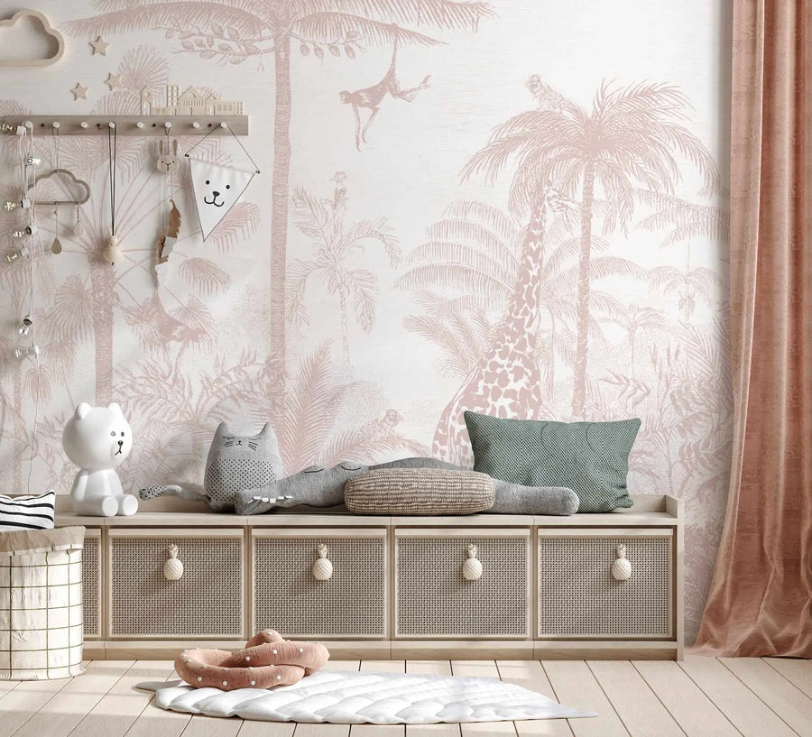 Vintage Jungle in Dusty Pink Wallpaper Mural - Olive et Oriel
