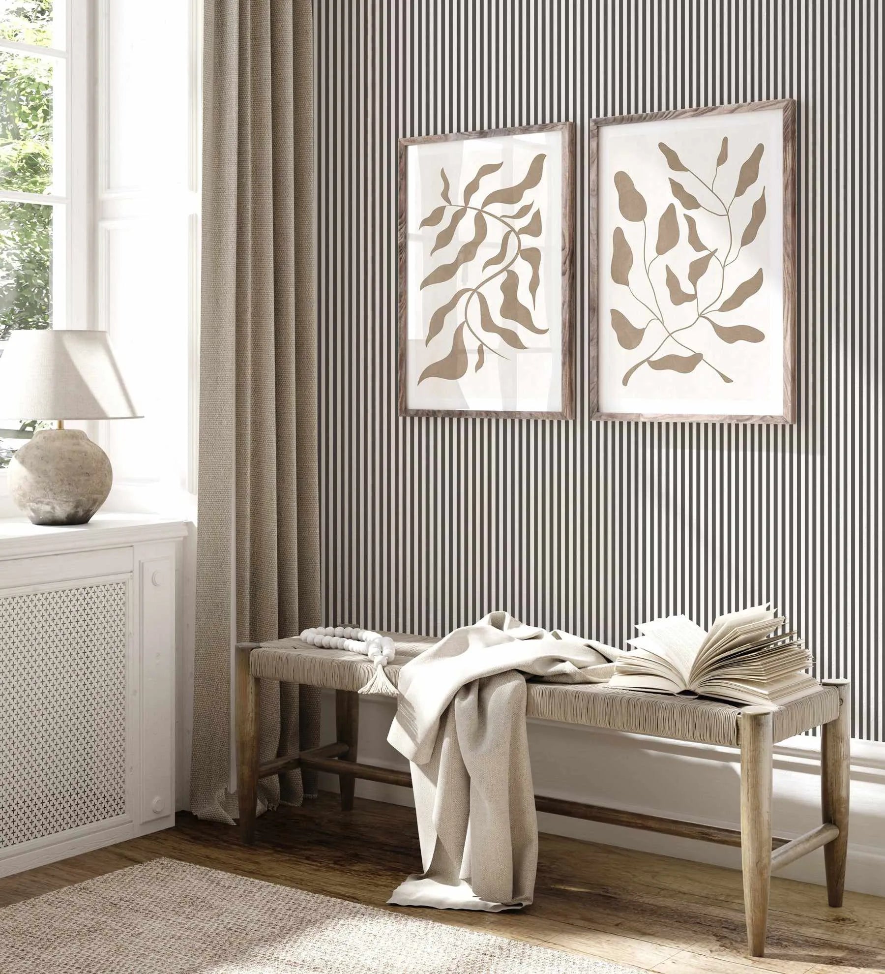 Petite Stripe In Vintage Wallpaper-Wallpaper-Buy-Australian-Removable-Wallpaper-Now-In-Black-&-White-Wallpaper-Peel-And-Stick-Wallpaper-Online-At-Olive-et-Oriel-Custom-Made-Wallpapers-Wall-Papers-Decorate-Your-Bedroom-Living-Room-Kids-Room-or-Commercial-Interior