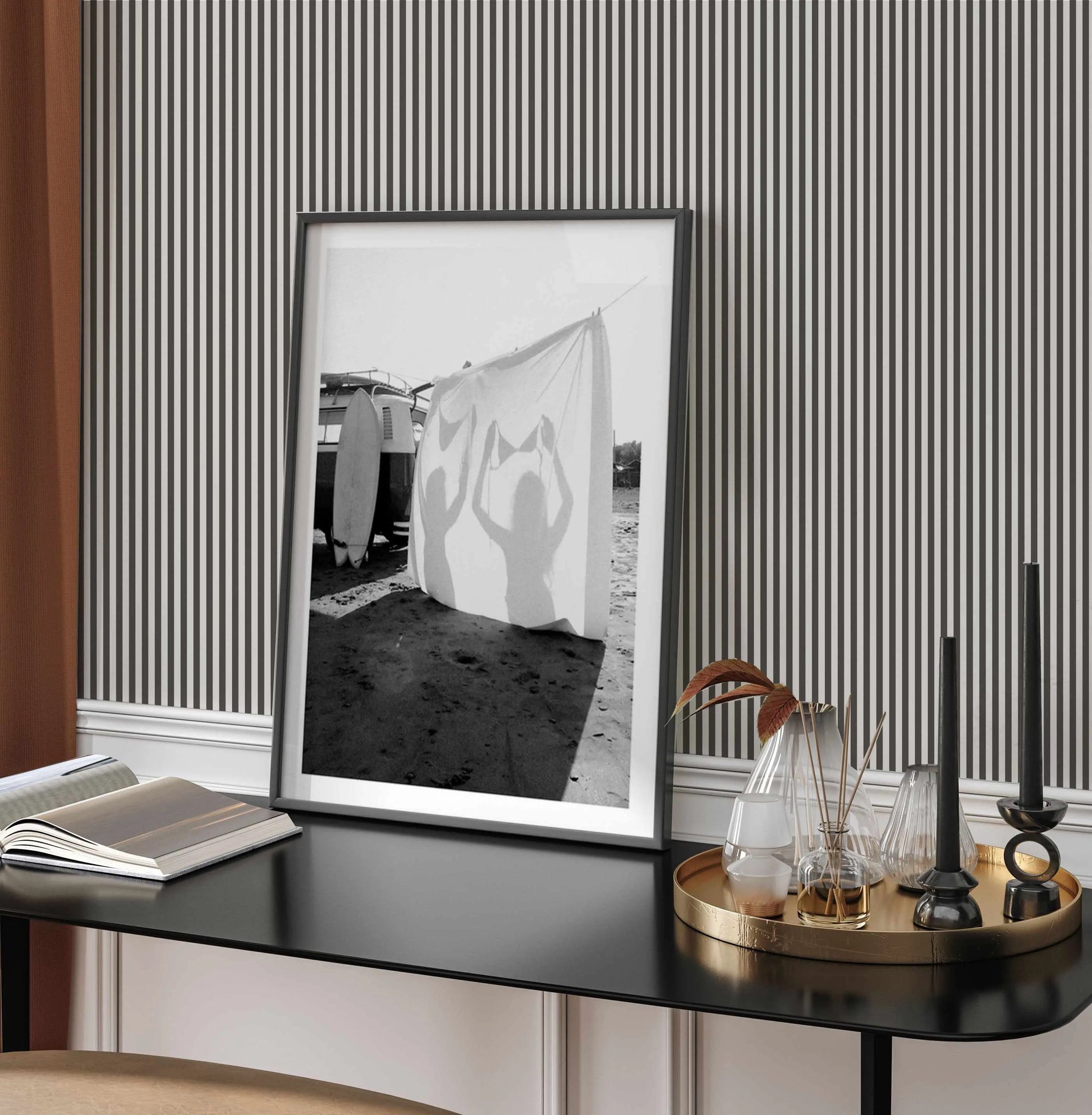 Petite Stripe In Vintage Wallpaper-Wallpaper-Buy-Australian-Removable-Wallpaper-Now-In-Black-&-White-Wallpaper-Peel-And-Stick-Wallpaper-Online-At-Olive-et-Oriel-Custom-Made-Wallpapers-Wall-Papers-Decorate-Your-Bedroom-Living-Room-Kids-Room-or-Commercial-Interior