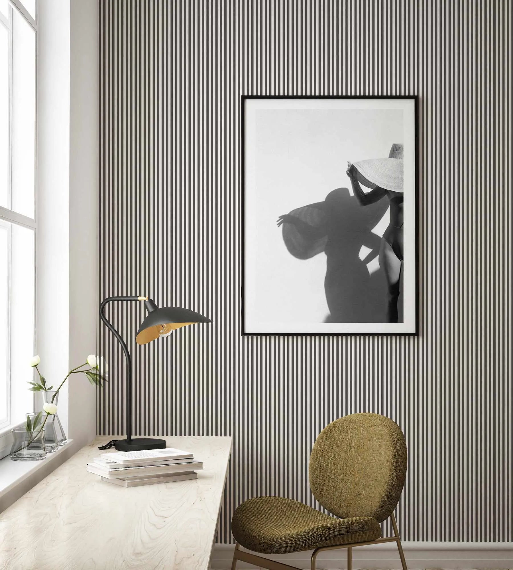 Petite Stripe In Vintage Wallpaper-Wallpaper-Buy-Australian-Removable-Wallpaper-Now-In-Black-&-White-Wallpaper-Peel-And-Stick-Wallpaper-Online-At-Olive-et-Oriel-Custom-Made-Wallpapers-Wall-Papers-Decorate-Your-Bedroom-Living-Room-Kids-Room-or-Commercial-Interior