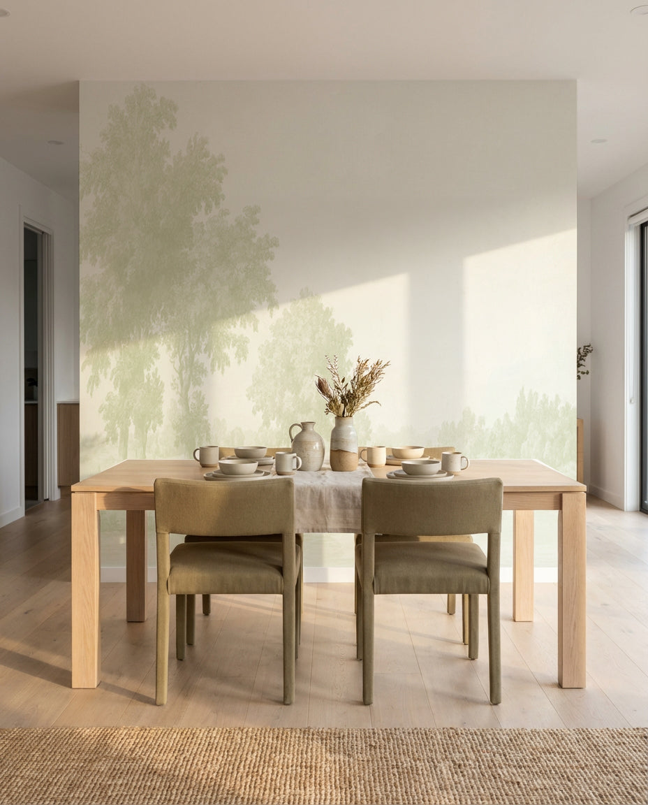 Vintage Oak Tree in Sage Green Wallpaper Mural — art print Australia