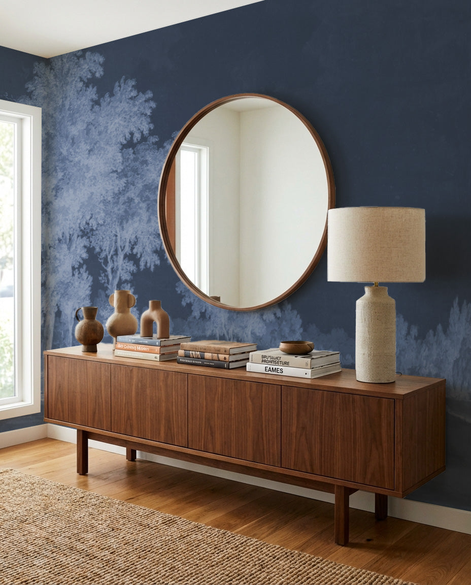 Vintage Oak Tree Midnight Blue Wallpaper Mural — art print Australia