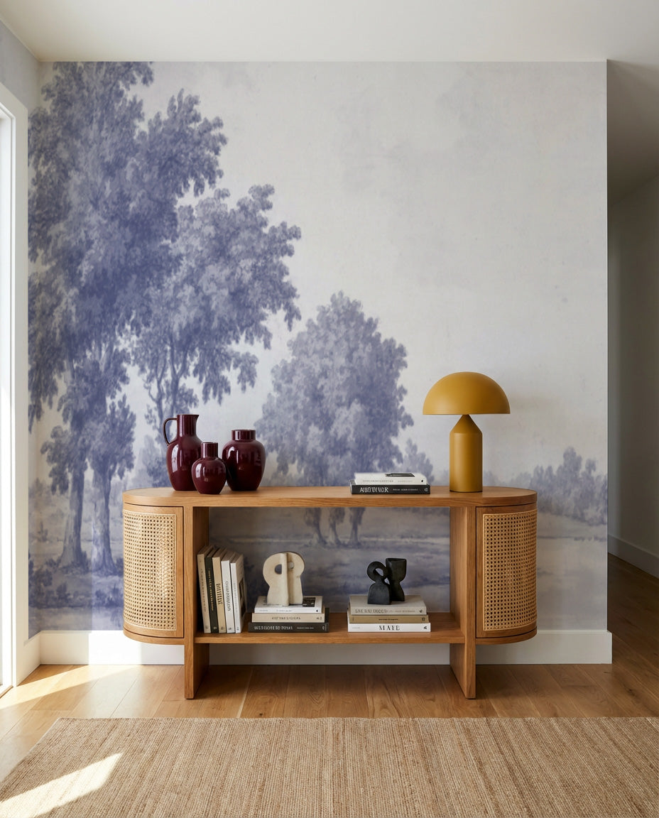 Vintage Oak Tree in Navy Blue Wallpaper Mural — art print Australia