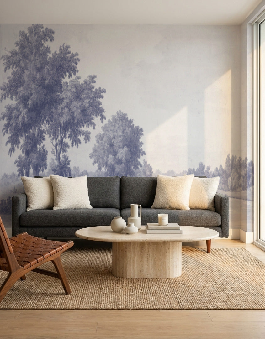 Vintage Oak Tree in Navy Blue Wallpaper Mural — art print Australia