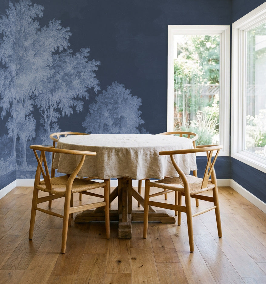 Vintage Oak Tree Midnight Blue Wallpaper Mural — art print Australia