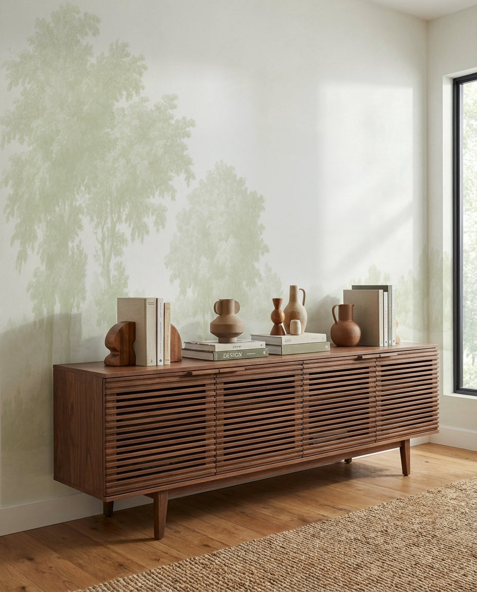 Vintage Oak Tree in Sage Green Wallpaper Mural — art print Australia