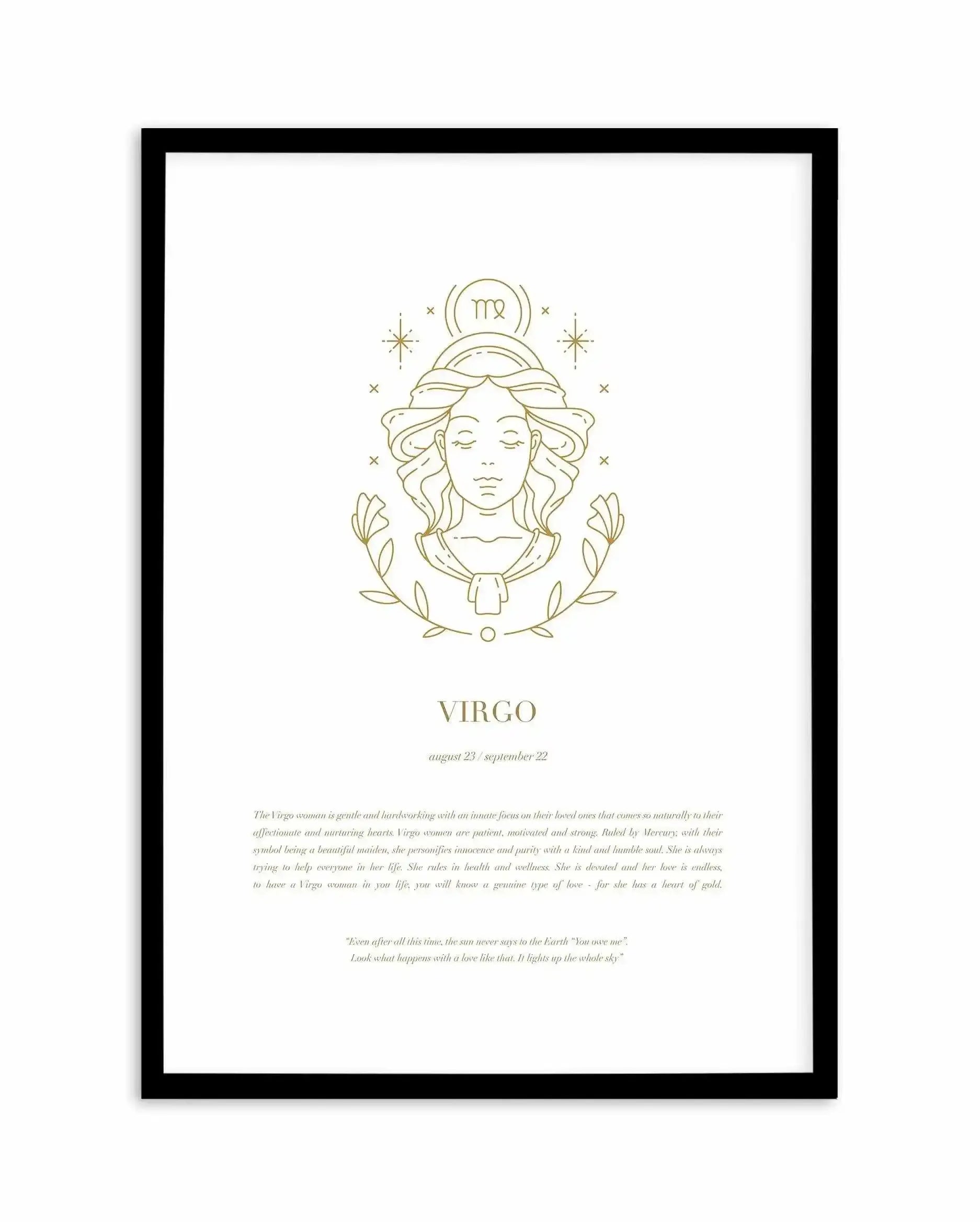 Virgo | Celestial Zodiac Art Print-PRINT-Olive et Oriel-Olive et Oriel-A4 | 8.3" x 11.7" | 21 x 29.7cm-Black-With White Border-Buy-Australian-Art-Prints-Online-with-Olive-et-Oriel-Your-Artwork-Specialists-Austrailia-Decorate-With-Coastal-Photo-Wall-Art-Prints-From-Our-Beach-House-Artwork-Collection-Fine-Poster-and-Framed-Artwork