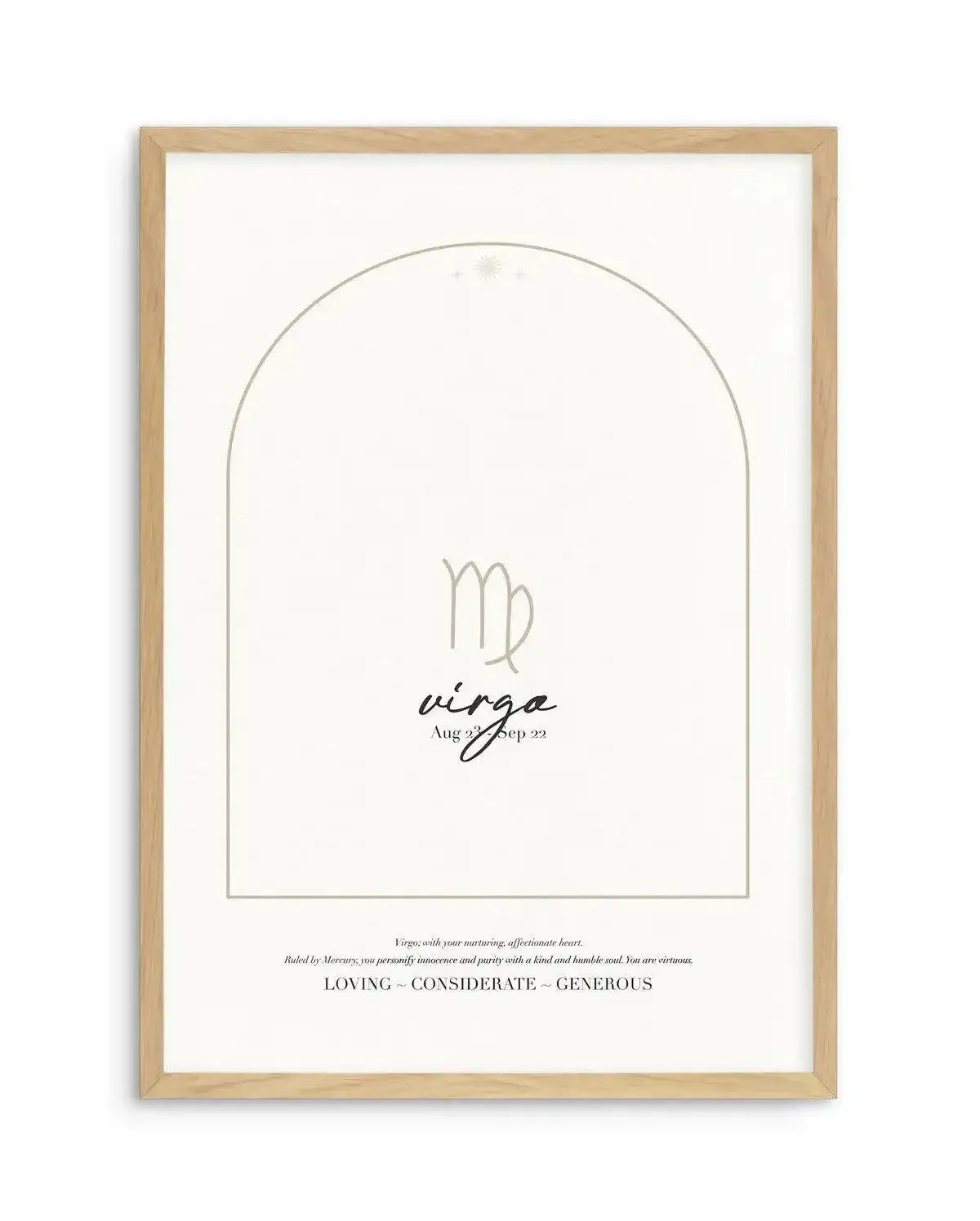 Virgo Star Sign Art Print-PRINT-Olive et Oriel-Olive et Oriel-A4 | 8.3" x 11.7" | 21 x 29.7cm-Oak-With White Border-Buy-Australian-Art-Prints-Online-with-Olive-et-Oriel-Your-Artwork-Specialists-Austrailia-Decorate-With-Coastal-Photo-Wall-Art-Prints-From-Our-Beach-House-Artwork-Collection-Fine-Poster-and-Framed-Artwork