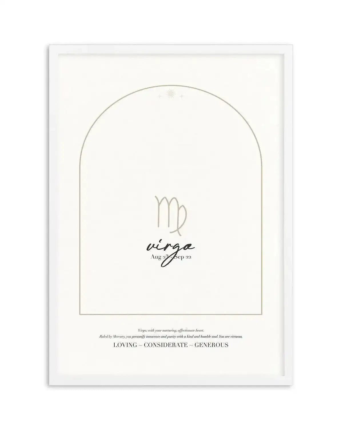 Virgo Star Sign Art Print-PRINT-Olive et Oriel-Olive et Oriel-A4 | 8.3" x 11.7" | 21 x 29.7cm-White-With White Border-Buy-Australian-Art-Prints-Online-with-Olive-et-Oriel-Your-Artwork-Specialists-Austrailia-Decorate-With-Coastal-Photo-Wall-Art-Prints-From-Our-Beach-House-Artwork-Collection-Fine-Poster-and-Framed-Artwork
