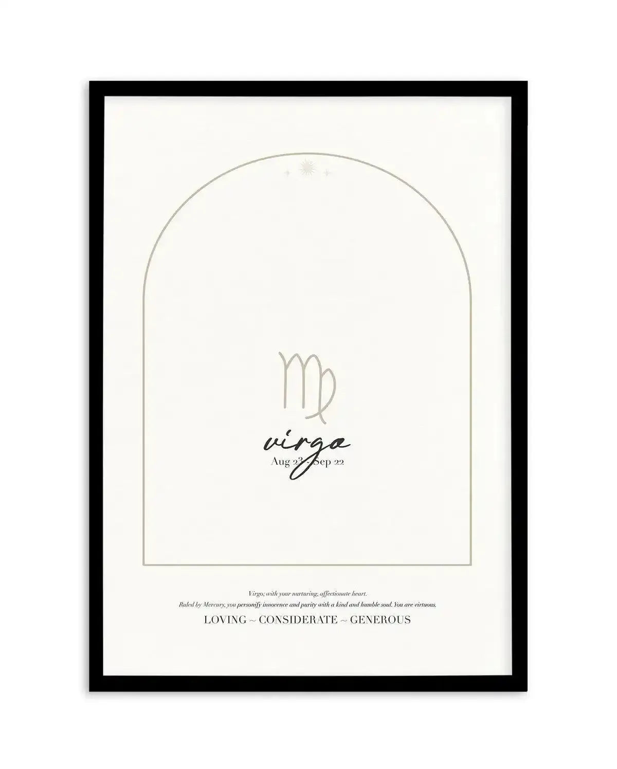 Virgo Star Sign Art Print-PRINT-Olive et Oriel-Olive et Oriel-A4 | 8.3" x 11.7" | 21 x 29.7cm-Black-With White Border-Buy-Australian-Art-Prints-Online-with-Olive-et-Oriel-Your-Artwork-Specialists-Austrailia-Decorate-With-Coastal-Photo-Wall-Art-Prints-From-Our-Beach-House-Artwork-Collection-Fine-Poster-and-Framed-Artwork