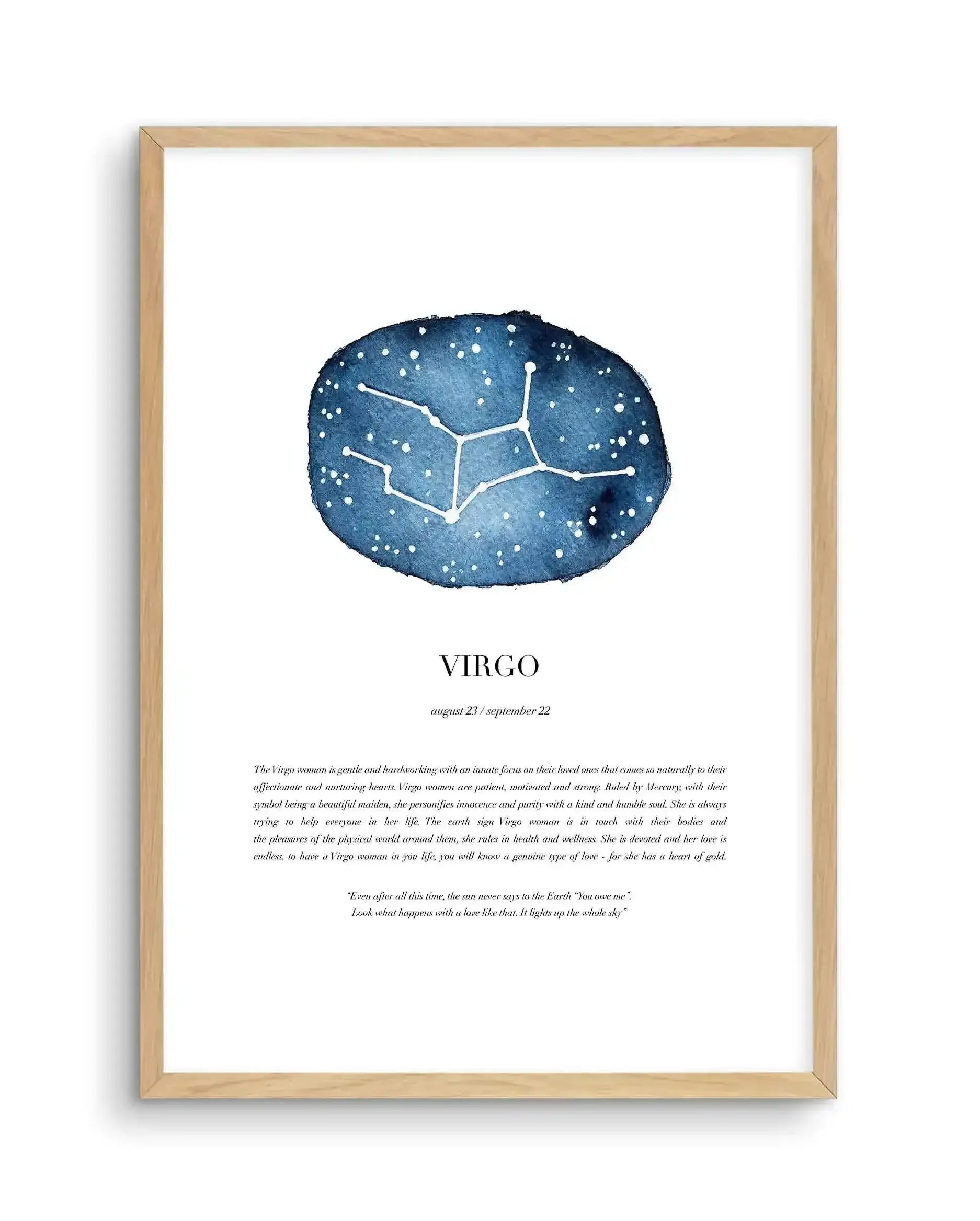 Virgo | Watercolour Zodiac Art Print-PRINT-Olive et Oriel-Olive et Oriel-A5 | 5.8" x 8.3" | 14.8 x 21cm-Oak-With White Border-Buy-Australian-Art-Prints-Online-with-Olive-et-Oriel-Your-Artwork-Specialists-Austrailia-Decorate-With-Coastal-Photo-Wall-Art-Prints-From-Our-Beach-House-Artwork-Collection-Fine-Poster-and-Framed-Artwork