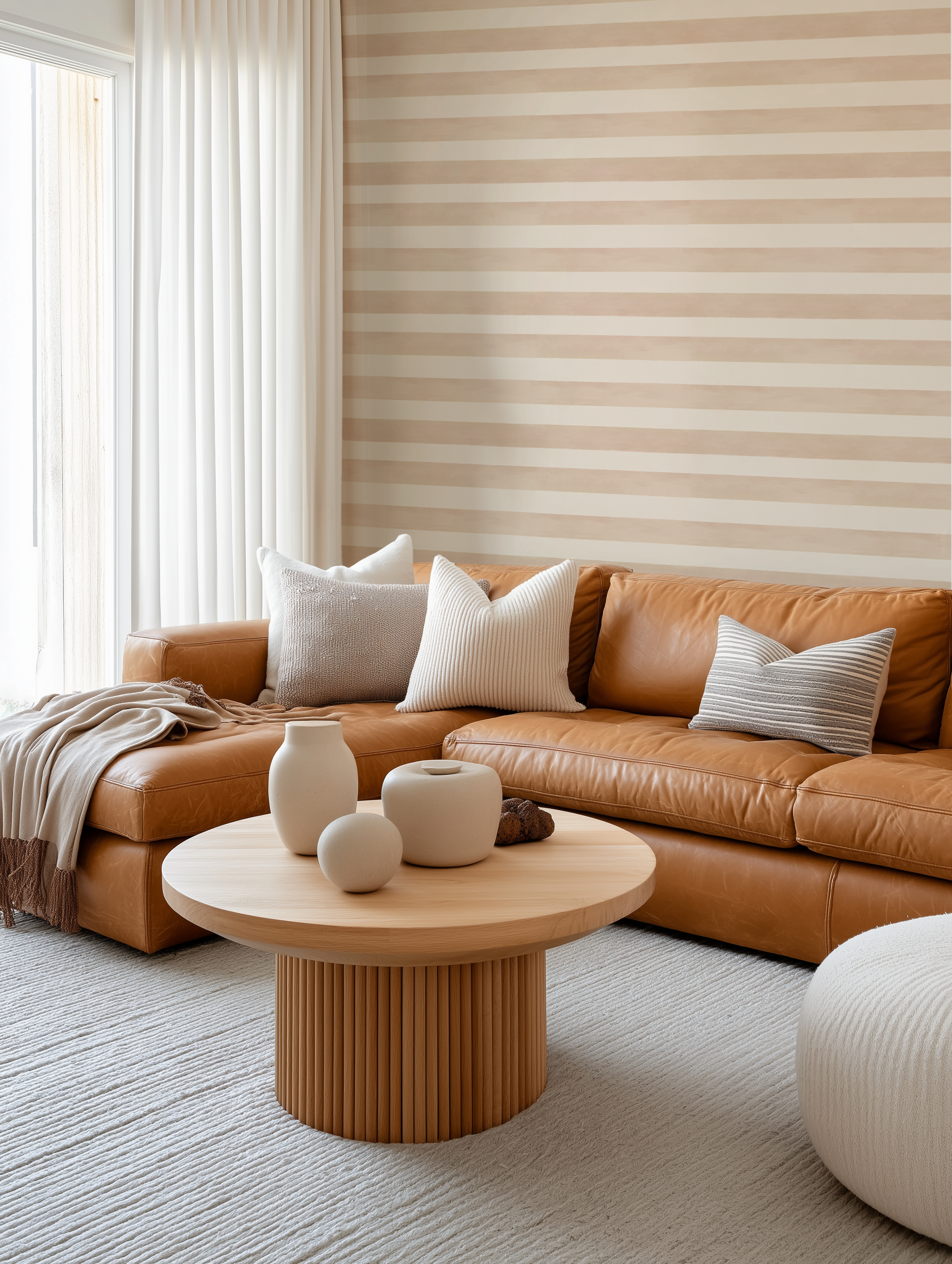 Laguna Beach Horizontal Stripe in Luxe Beige Wallpaper from Olive et Oriel where you can shop wallpaper and artworks online