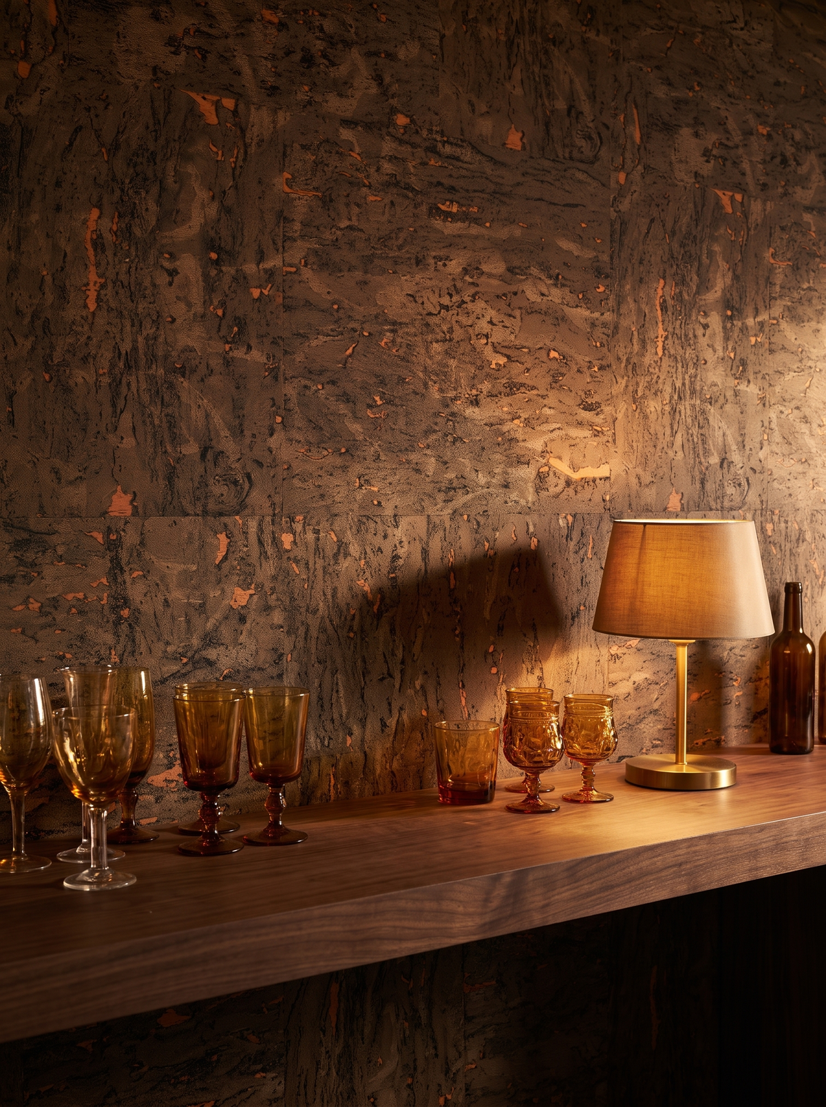 walnut copper cork wallpaper bar wallcovering