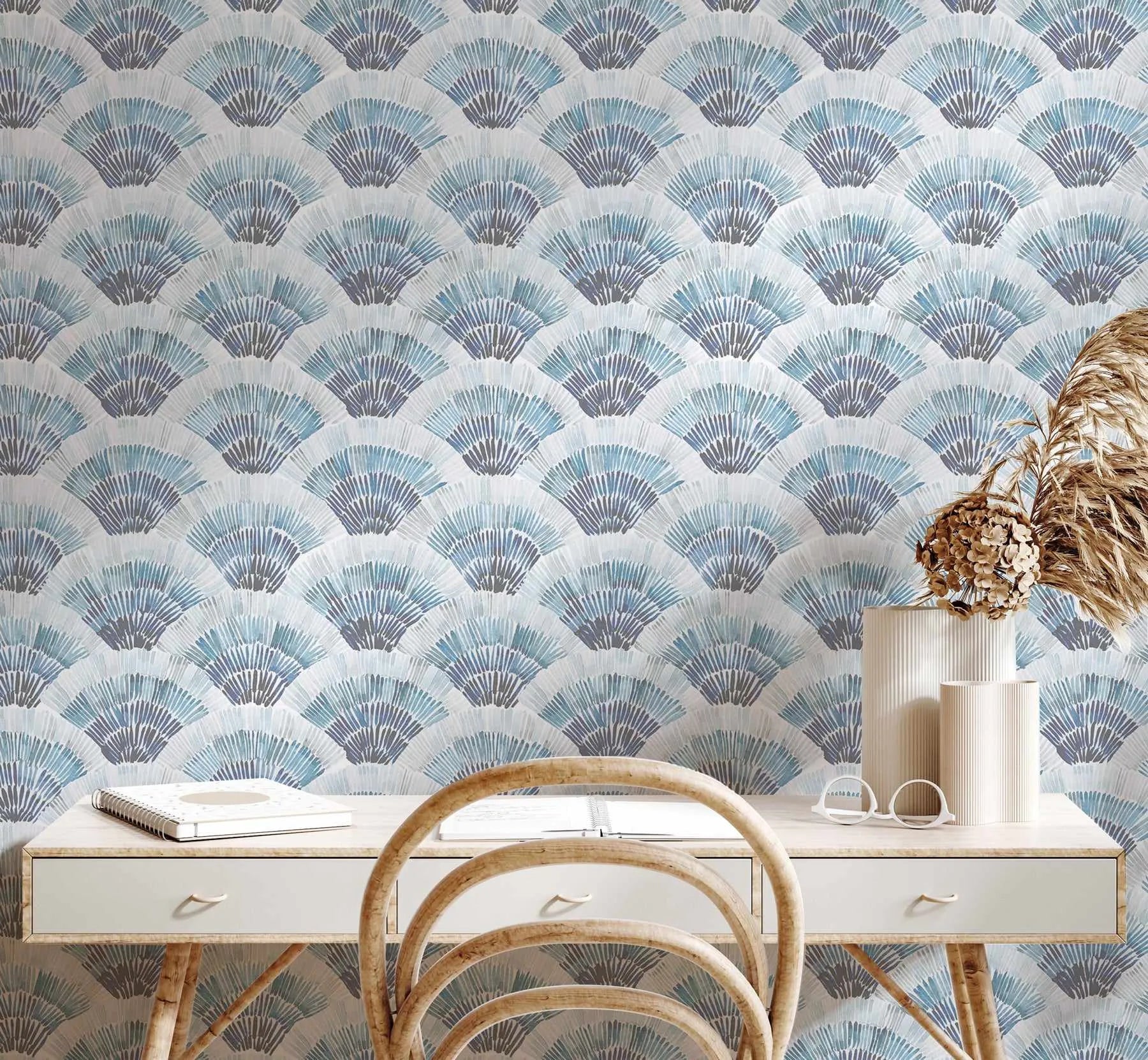 Watercolour Fans Wallpaper from Olive et Oriel where you can shop wallpaper and artworks online