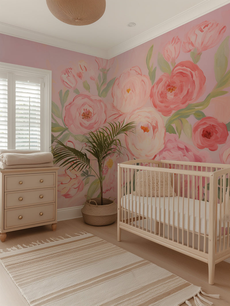 Watercolour Garden Wallpaper Mural from Olive et Oriel where you can shop wallpaper and artworks online