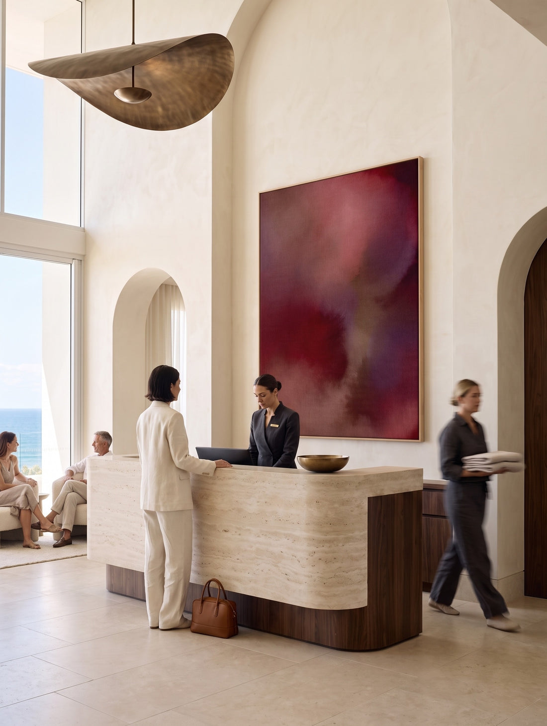 Wet Canvas 5 extra large statement framed canvas in a luxury Australian coastal hotel lobby
