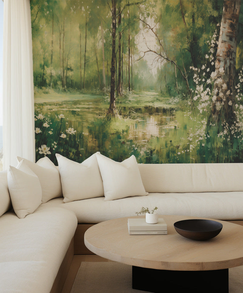 Whispering Woods Wallpaper Mural from Olive et Oriel where you can shop wallpaper and artworks online