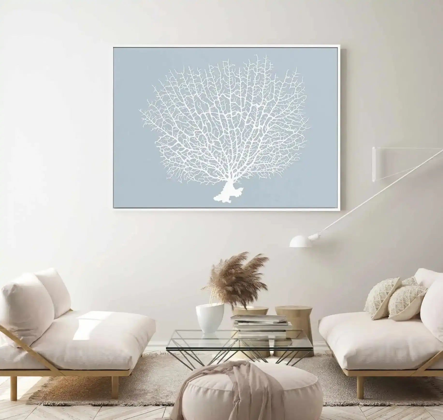 White Coral On Blue | Framed Canvas-CANVAS-You can shop wall art online with Olive et Oriel for everything from abstract art to fun kids wall art. Our beautiful modern art prints and canvas art are available from large canvas prints to wall art paintings and our proudly Australian artwork collection offers only the highest quality framed large wall art and canvas art Australia - You can buy fashion photography prints or Hampton print posters and paintings on canvas from Olive et Oriel and have t