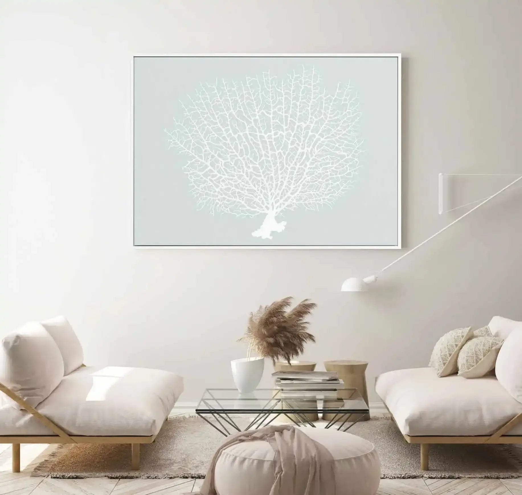 White Coral On Mint | Framed Canvas-CANVAS-You can shop wall art online with Olive et Oriel for everything from abstract art to fun kids wall art. Our beautiful modern art prints and canvas art are available from large canvas prints to wall art paintings and our proudly Australian artwork collection offers only the highest quality framed large wall art and canvas art Australia - You can buy fashion photography prints or Hampton print posters and paintings on canvas from Olive et Oriel and have t