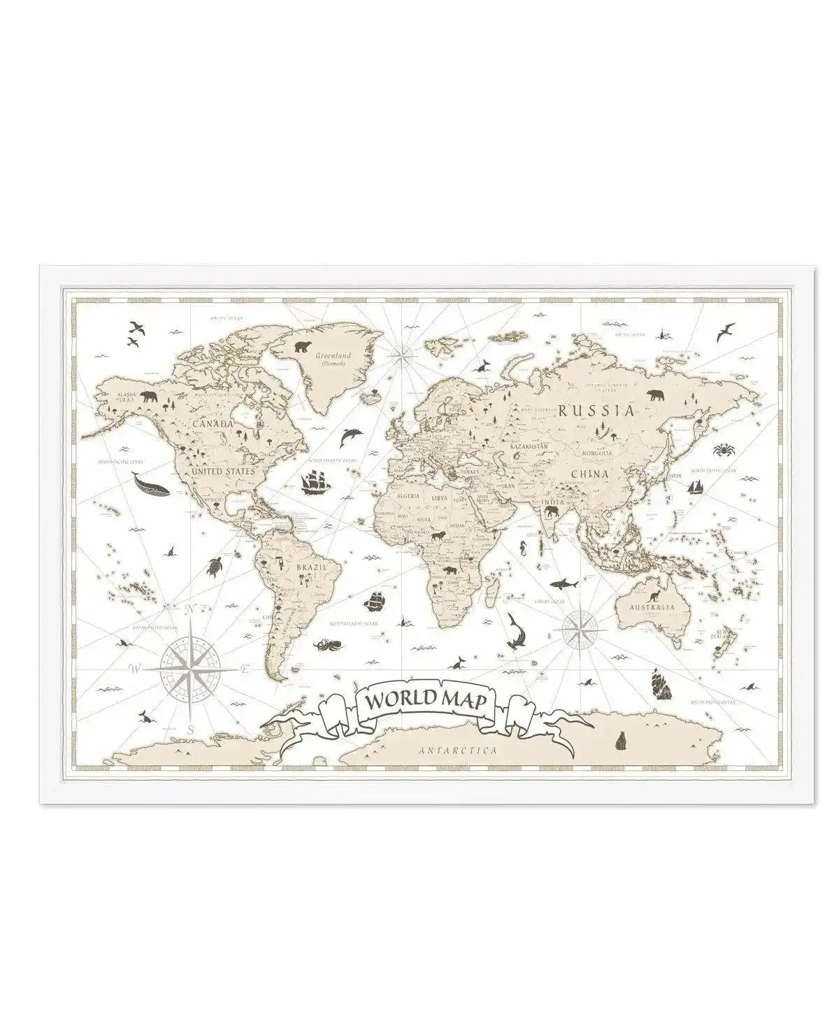 World Map | Beige Art Print-PRINT-Olive et Oriel-Olive et Oriel-A5 | 5.8" x 8.3" | 14.8 x 21cm-White-With White Border-Buy-Australian-Art-Prints-Online-with-Olive-et-Oriel-Your-Artwork-Specialists-Austrailia-Decorate-With-Coastal-Photo-Wall-Art-Prints-From-Our-Beach-House-Artwork-Collection-Fine-Poster-and-Framed-Artwork